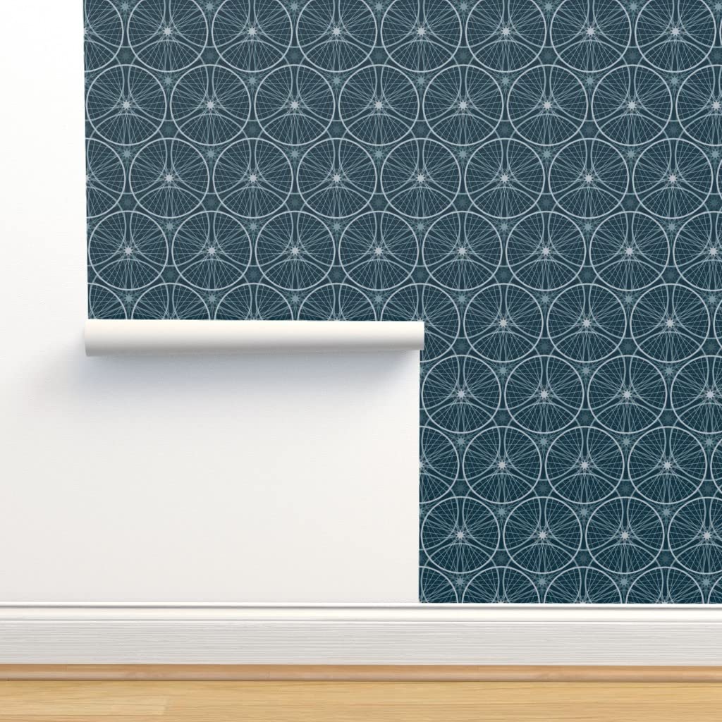 12ft x 2ft Removable Bicycle Wheels Wallpaper - Blue Bike Spokes & Mountain Racing Tire Design | Pre-Pasted Peel & Stick Wallpaper for Bedroom, Nursery, or Office Decor | Spoonflower Custom Wallpaper