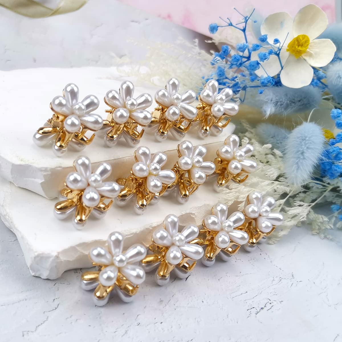 ADORNISH 6-Piece Flower Pearl Hair Clips Set - Mini Hair Claws for Women & Girls, Bridal Hair Accessories Gift for Wedding, Bridesmaid, Prom - Perfect for Updos, Half-Up Styles & Special Occasions