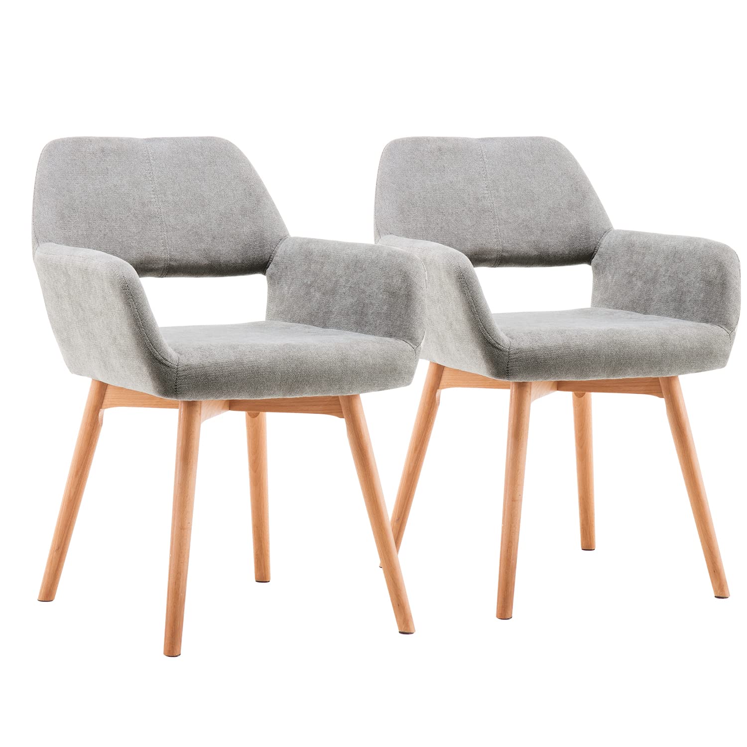 Modern Dining Chairs Set of 2 - Solid Wood Legs, Gray Kitchen & Living Room Armchairs for Home, Restaurant, Office - Comfortable Guest Seating for Dining Room, Bedroom, and Lounge Areas