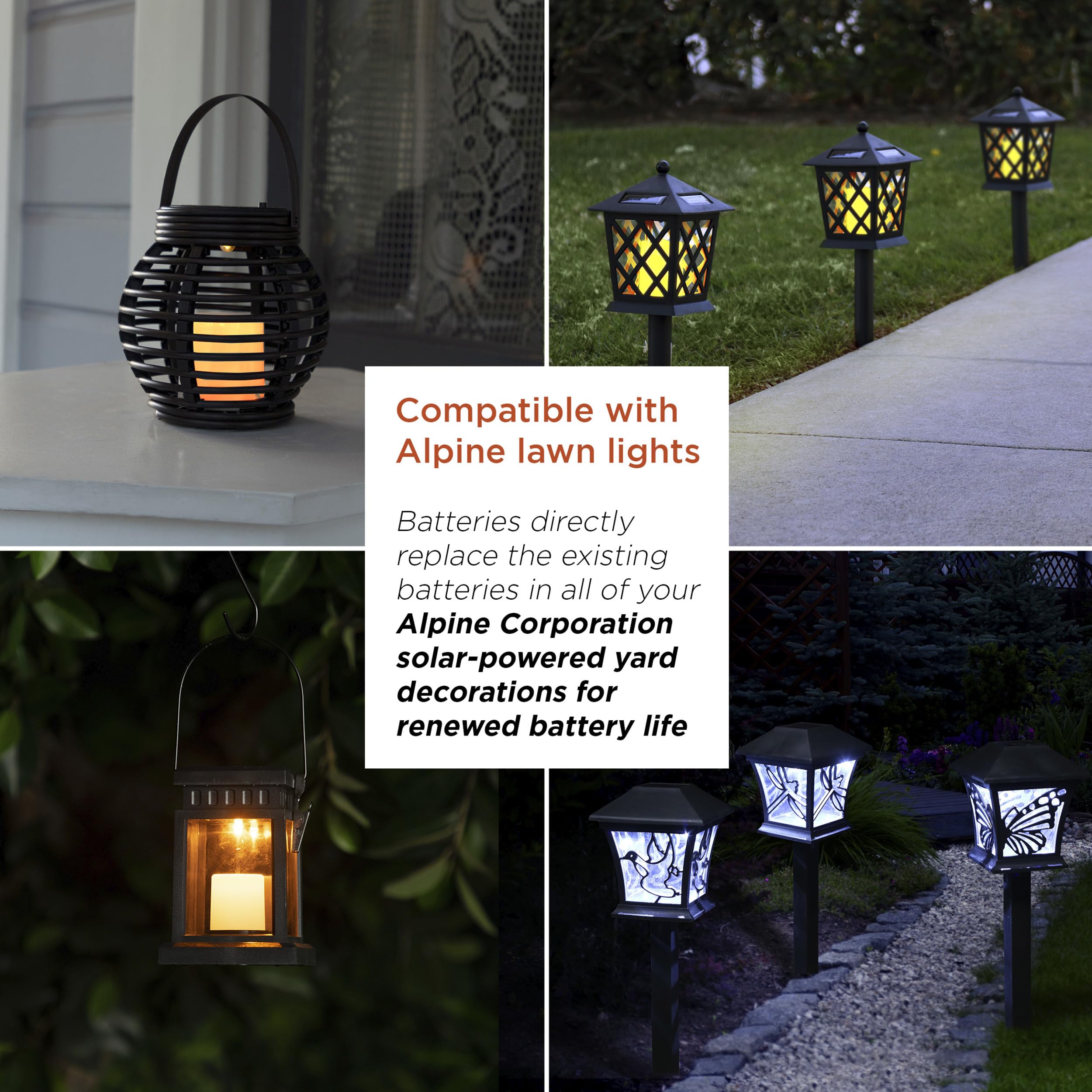 Alpine Corporation 2/3 AAA Ni-CD Solar Rechargeable Replacement Batteries for Solar Garden Lights - 4 Pack | Perfect for Outdoor Solar-Powered Pathway & Landscape Lighting
