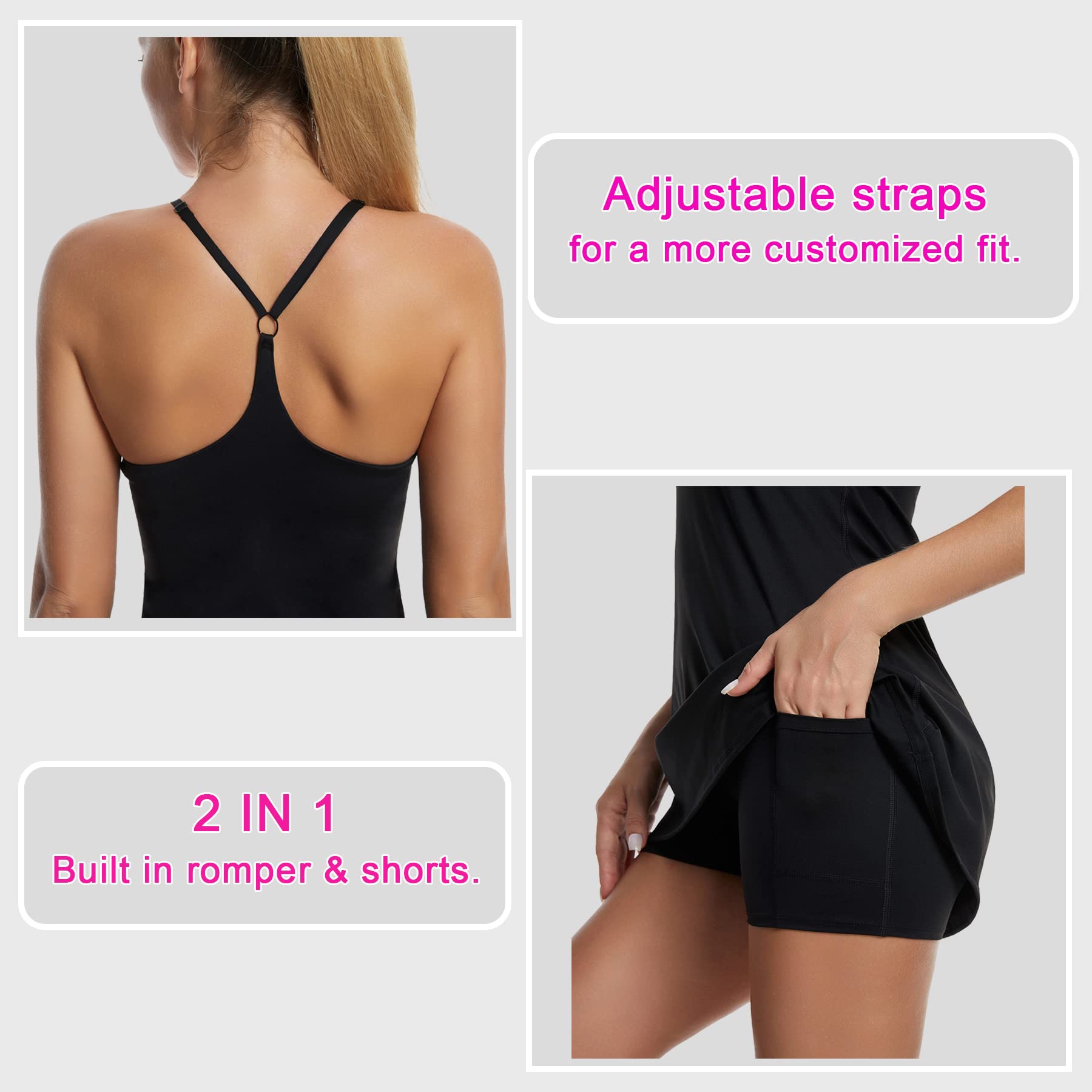 Women's Tennis Dress with Built-in Bra & Shorts Pocket - Sleeveless Athletic Workout Dress for Golf, Running & Gym - Lightweight & Breathable for Summer Sports