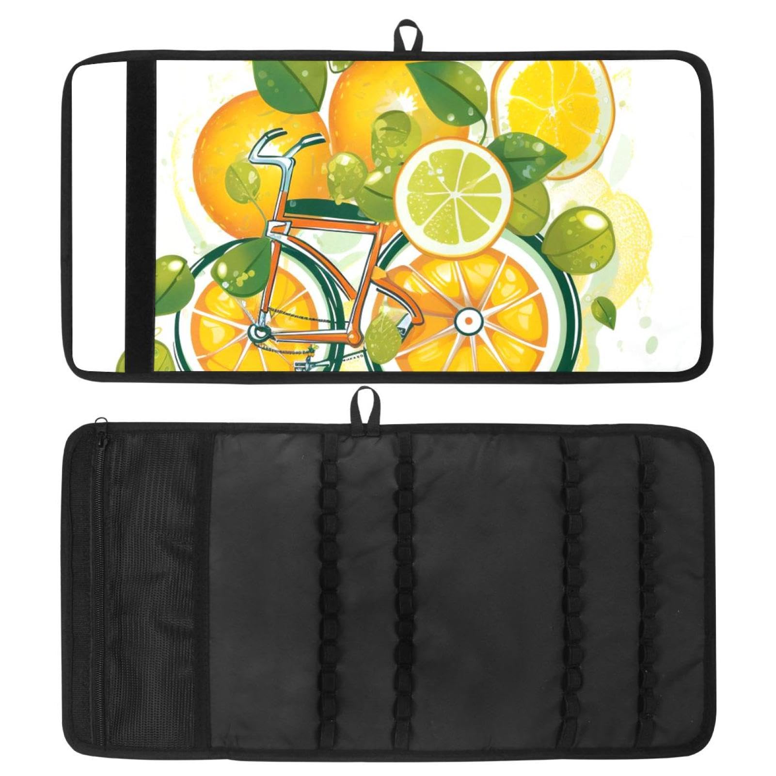 Colorful Lemon & Orange Bike Wheels Pencil Case Pouch - Stylish Pen Holder for School, Office & Travel - Perfect for Students, Artists & Professionals