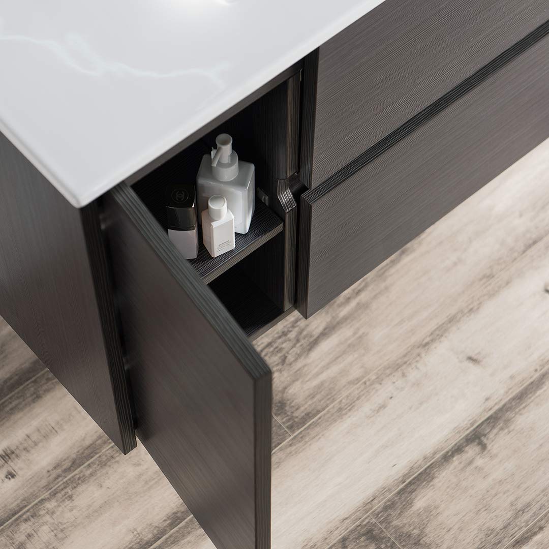 36 Inch Floating Bathroom Vanity with Sink - Wall Mounted All Wood Vanity Cabinet in Silver Grey (016 36 16 C) - Perfect for Small Bathrooms, Powder Rooms & Modern Home Decor