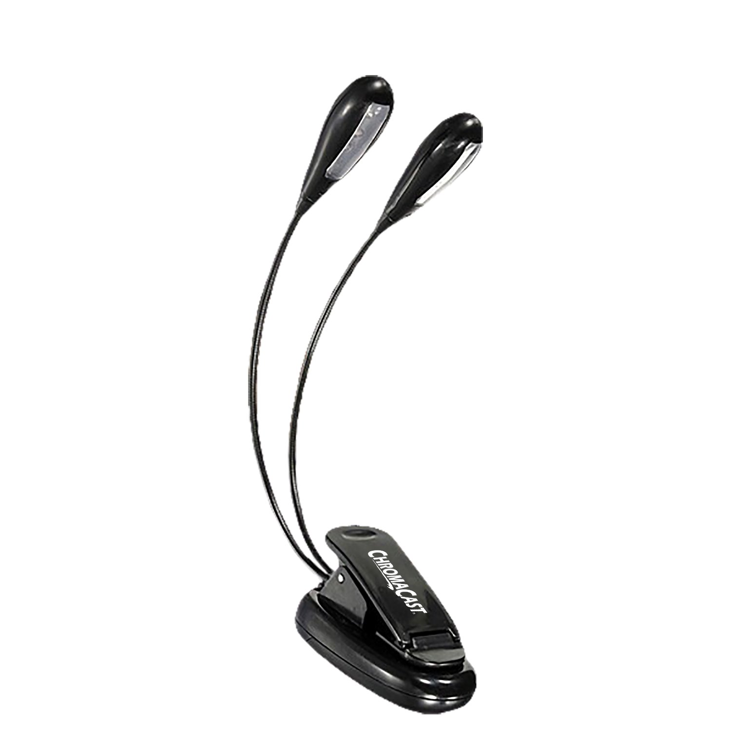 ChromaCast LED Music Stand Clip-On Dual Head Book Light - Adjustable Brightness 2-Level Reading Lamp for Bed, Piano, Sheet Music - Lightweight & Portable with Batteries & Wall Adapter Included