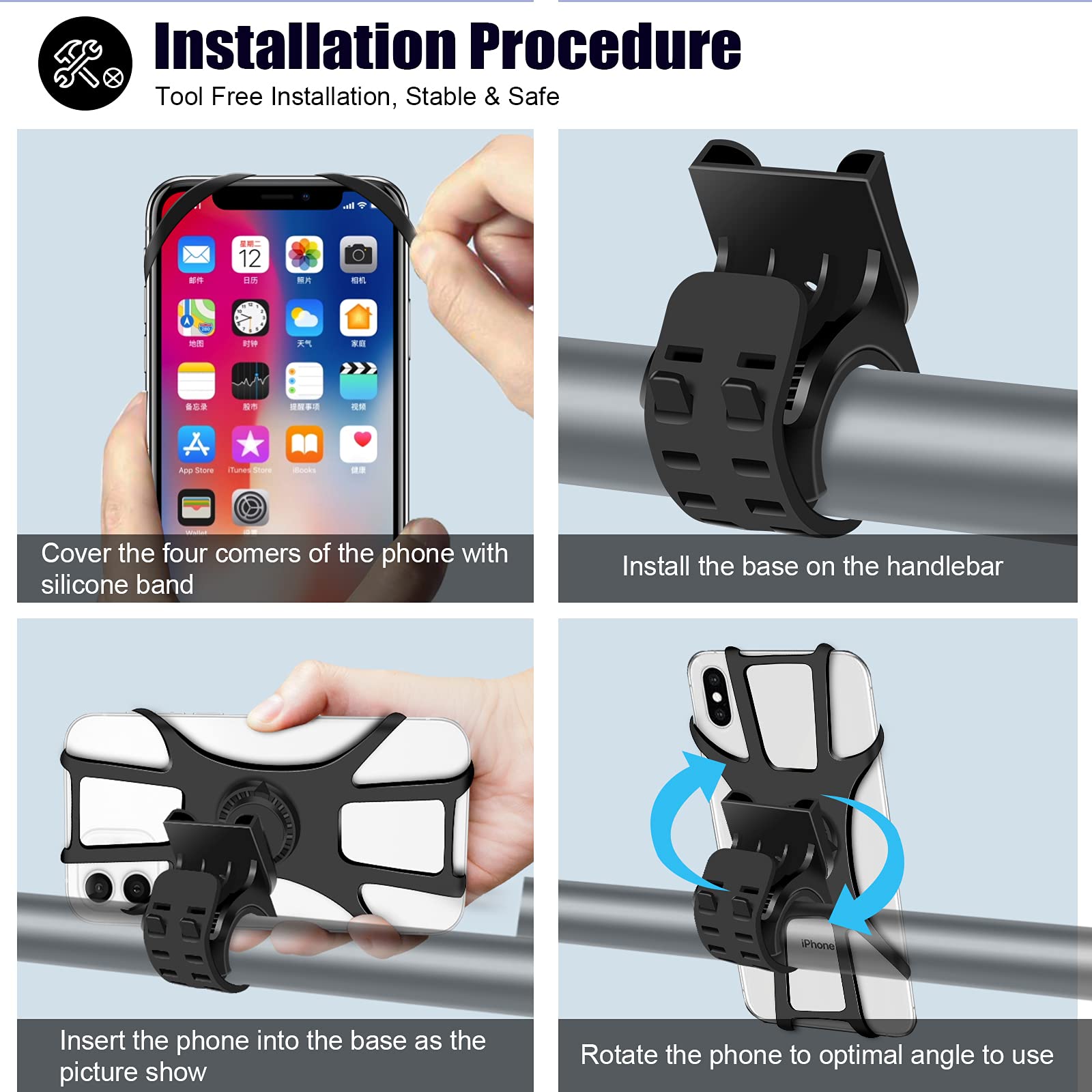 Universal 360° Rotatable Bike Phone Mount - Detachable Bicycle & Motorcycle Phone Holder for 4
