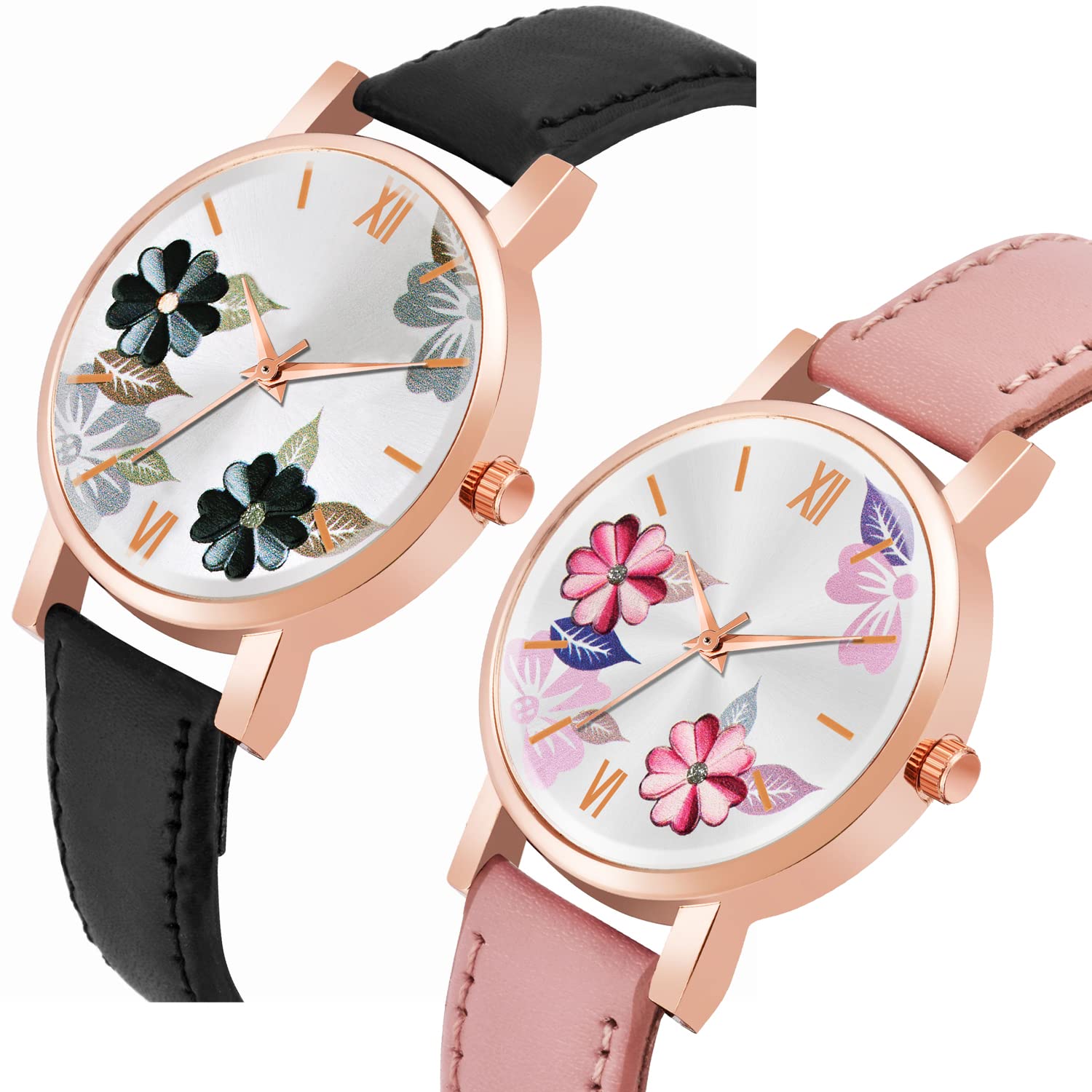 CLOUDWOOD Women's & Girls' Analog Multi-Color Dial Watch with Black & Pink Strap - Fashion Accessory for Casual Wear, Office & Gift Giving (Model WCH47)
