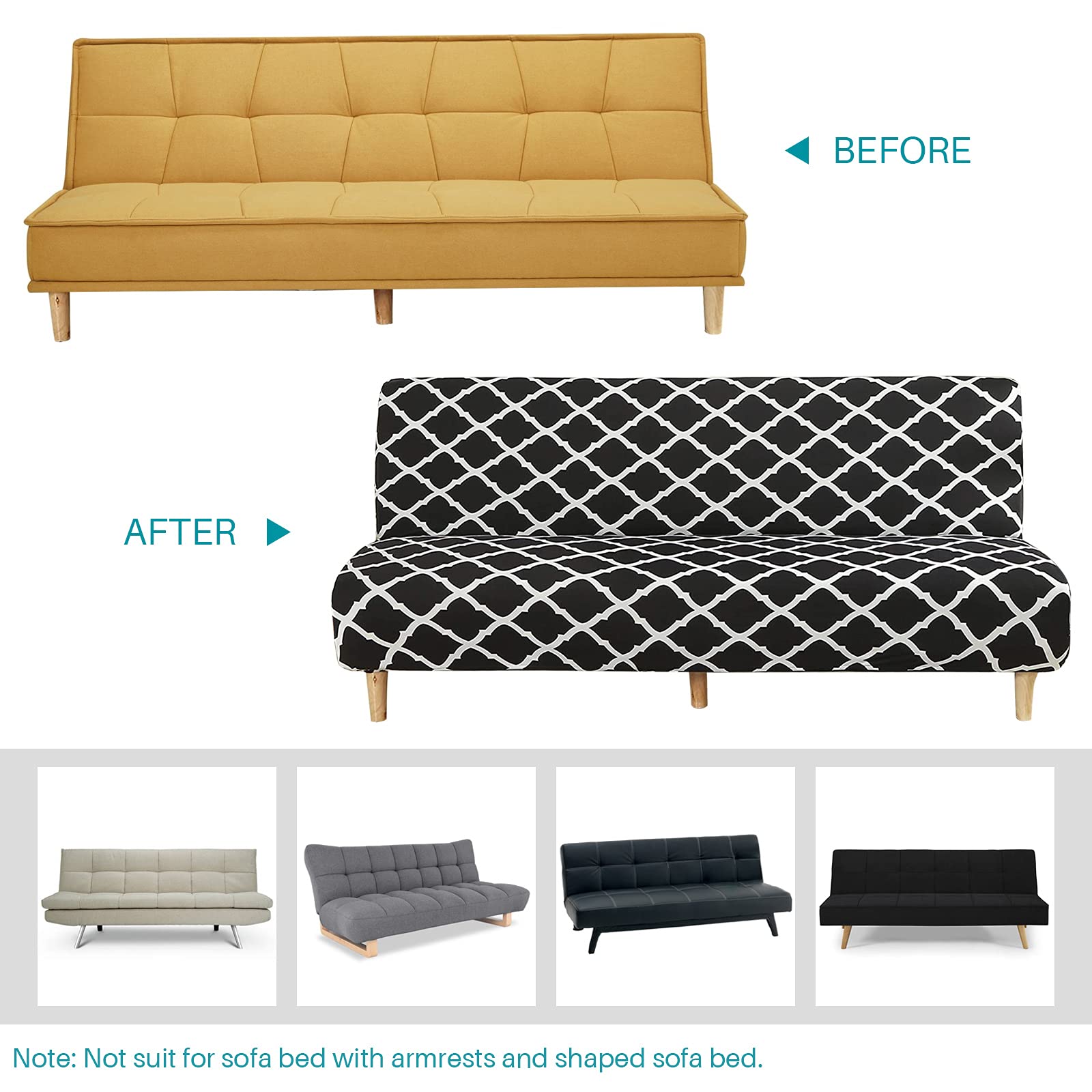 Beacon Pet Stretch Sofa Slipcover - Armless Futon Cover, Printed Fitted Furniture Protector - Elastic Polyester Spandex Washable Sofa Cover for Dogs & Cats - Perfect for Living Room, Bedroom, or Pet-Friendly Spaces