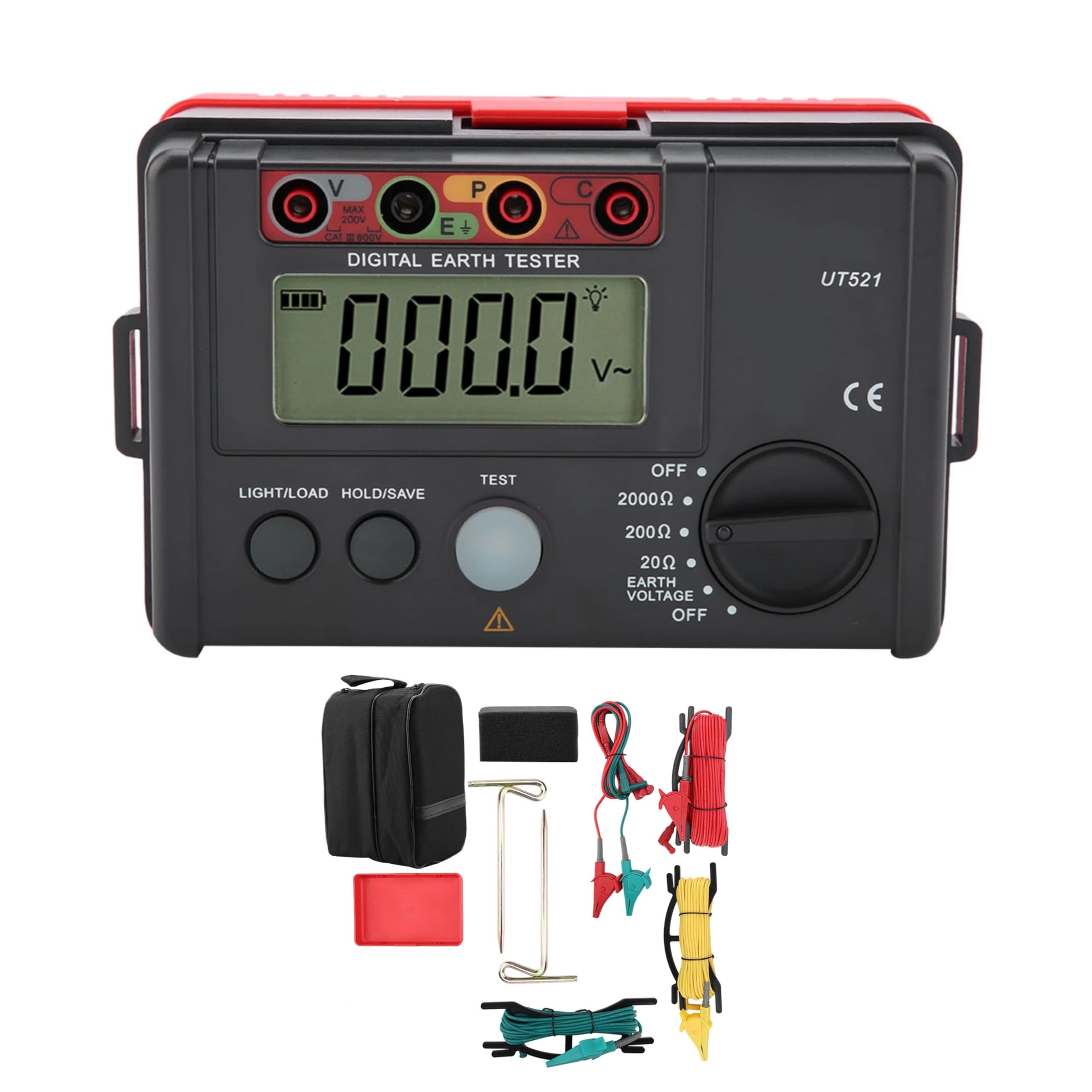 Premium UT521 Digital Earth Ground Insulation Tester Kit - Accurate Ohmmeter with Storage Case (50Hz/60Hz) for Electrical Safety Testing in Homes, Industrial Sites & Solar Installations