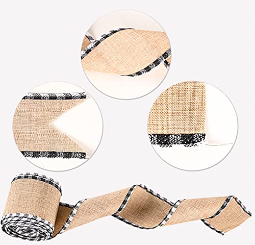 2 Rolls Buffalo Plaid Wired Edge Ribbon - Christmas Burlap Fabric Craft Ribbon for DIY Wrapping, Gift Bows, Holiday Decor (6 Yards per Roll, Checkered Edge) - Perfect for Tree Trimming, Present Wrapping & Seasonal Crafts