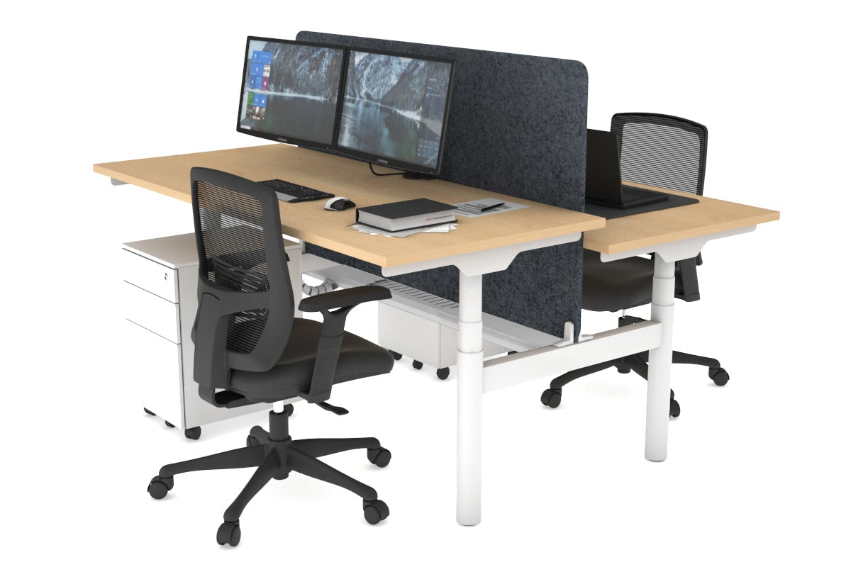 Flexi Premium Height Adjustable 2-Person H Bench Workstation - White Frame [1800L x 700W] - Ideal for Office, Home Workspace & Collaborative Environments