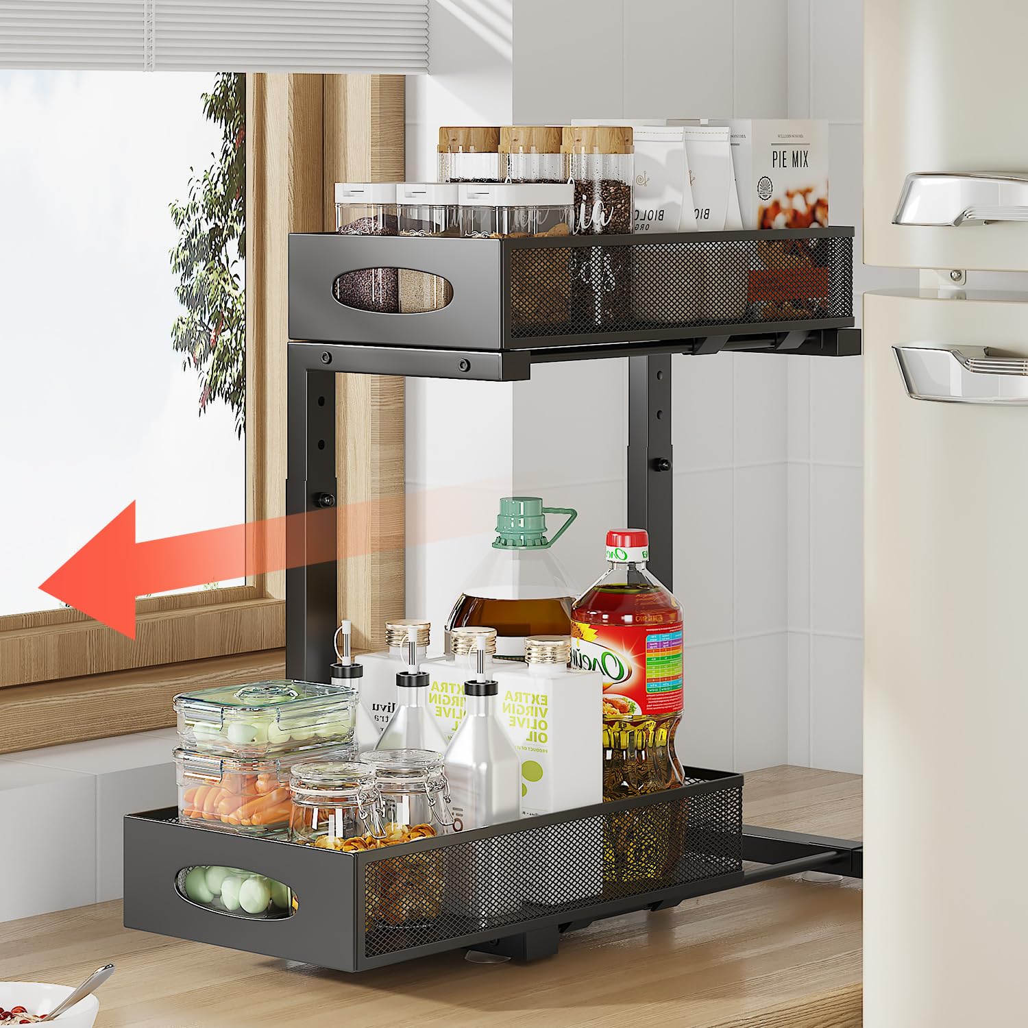 2-Tier Under Sink Organizer - Rustproof Steel Sliding Shelf for Kitchen & Bathroom Storage