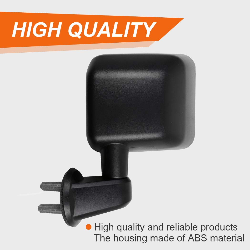 Replacement Side Mirrors for Jeep Wrangler 2007-2017 - Manual Adjust & Fold, Textured Black (Left & Right) - Perfect for Off-Roading & Daily Driving