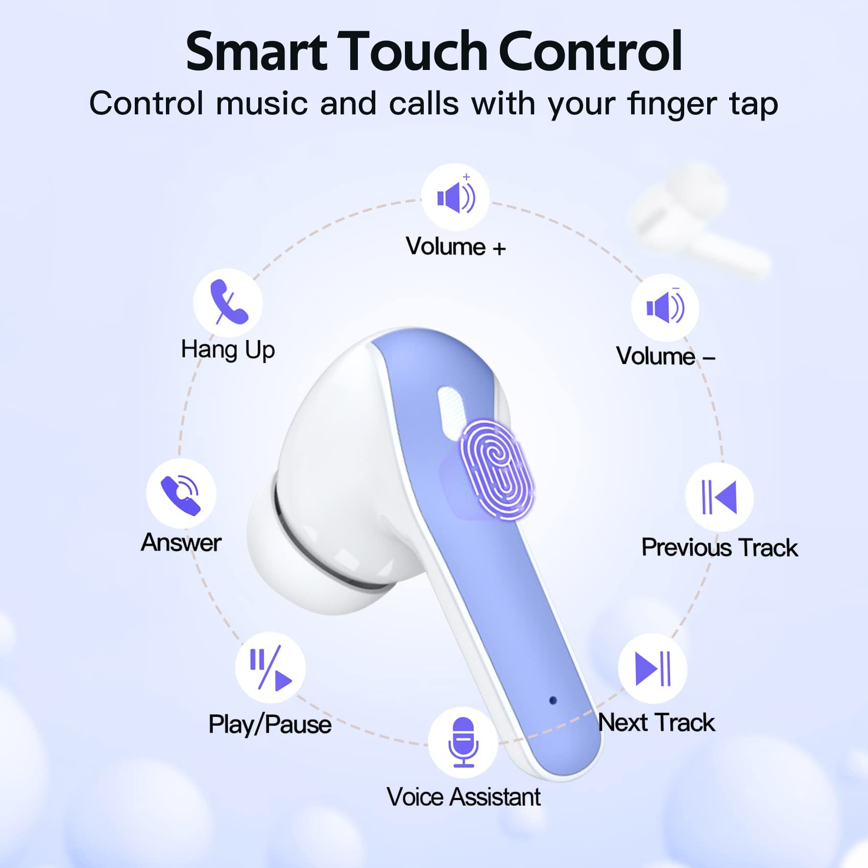 TAGRY 2 Pairs X08 True Wireless Bluetooth Earbuds - White & Purple, 60H Playtime, Wireless Charging Case, Built-in Mic, In-Ear Headphones for Gym, Running, Work & Travel