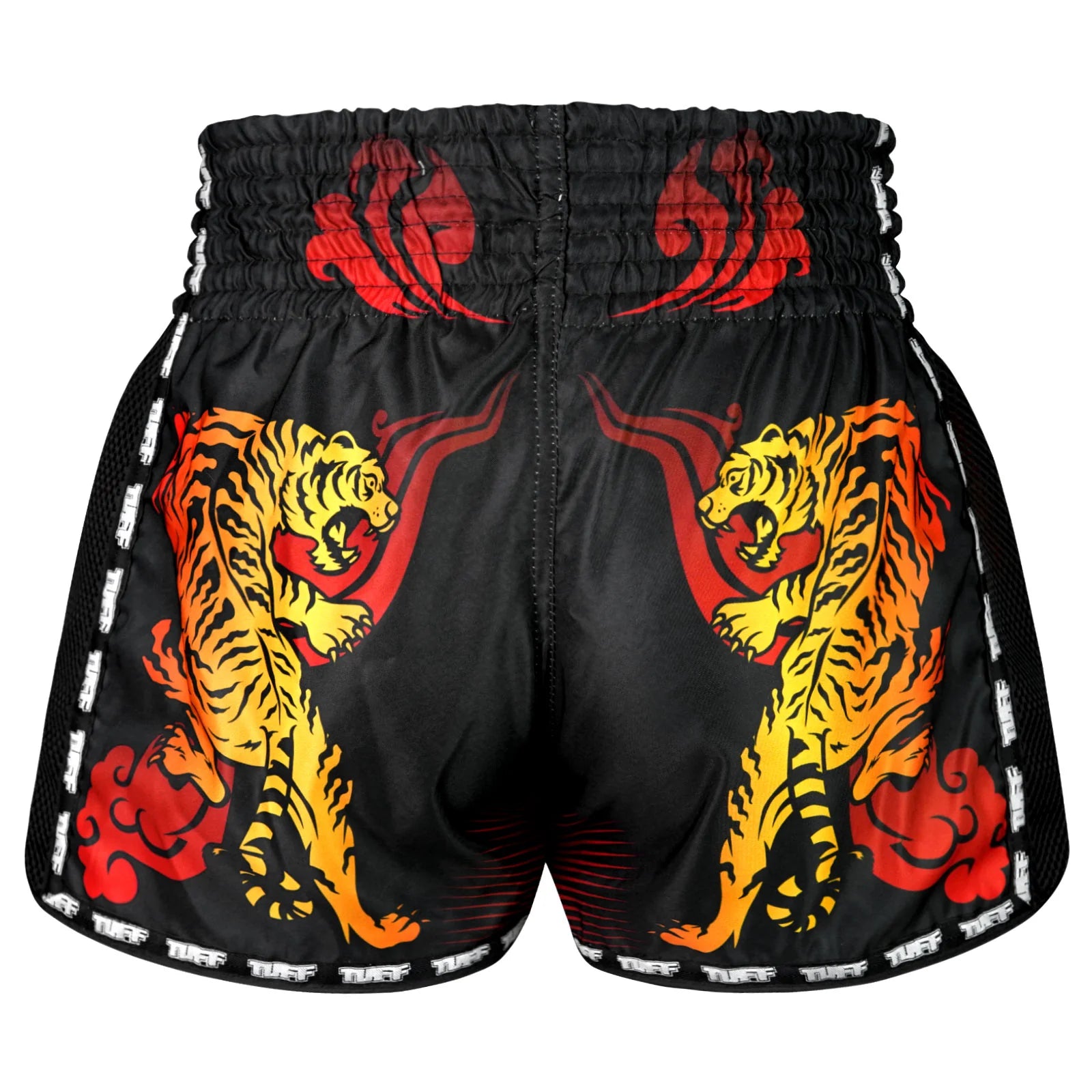 Tuff Muay Thai Shorts Retro Cruel Tiger Black/Orange - Authentic MMA & Kickboxing Gear for Training & Competition