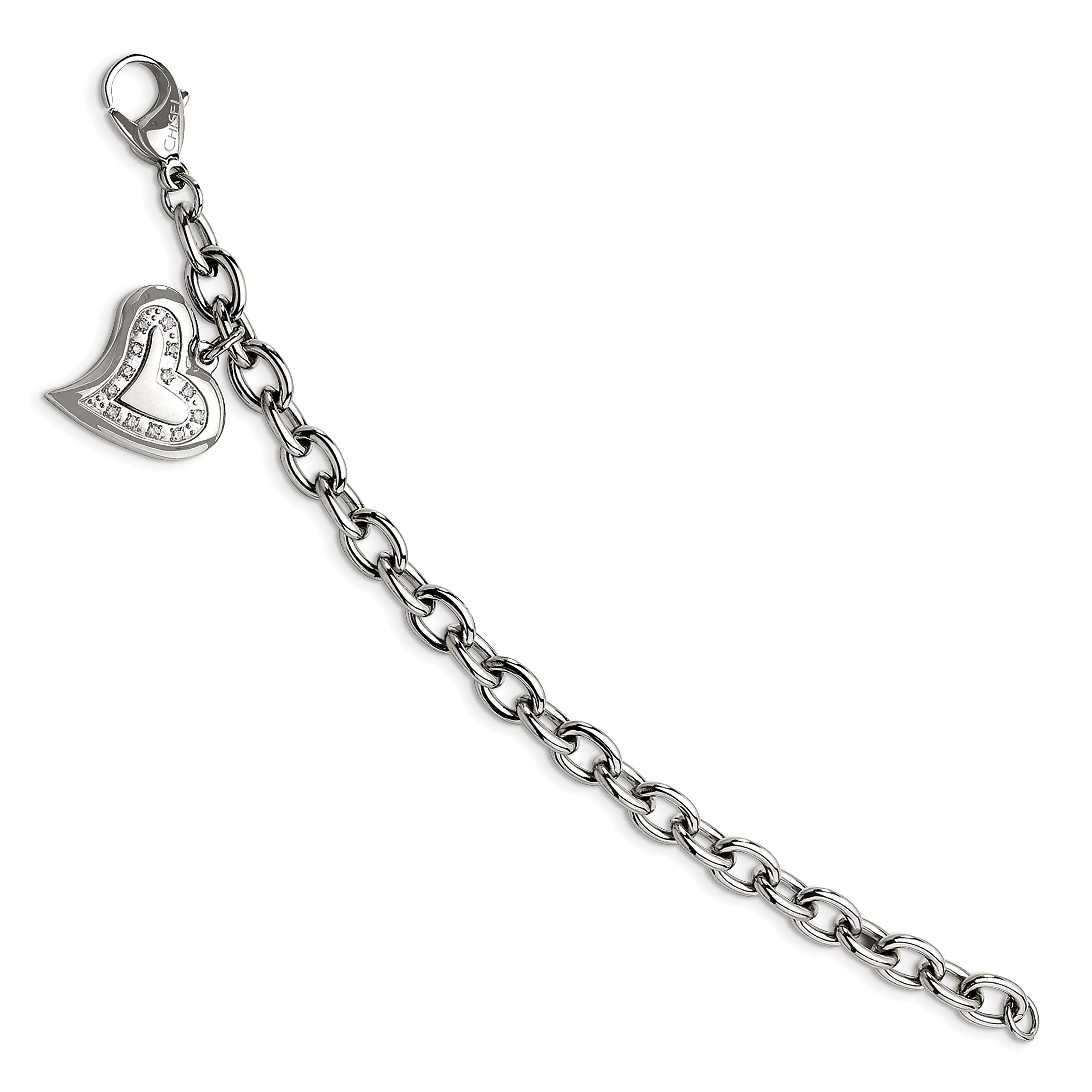 Stainless Steel Cubic Zirconia Heart Charm Bracelet for Women - Elegant Fine Jewelry Gift for Her (7.5 Inch) - Perfect for Valentine's Day, Anniversary & Birthday Presents