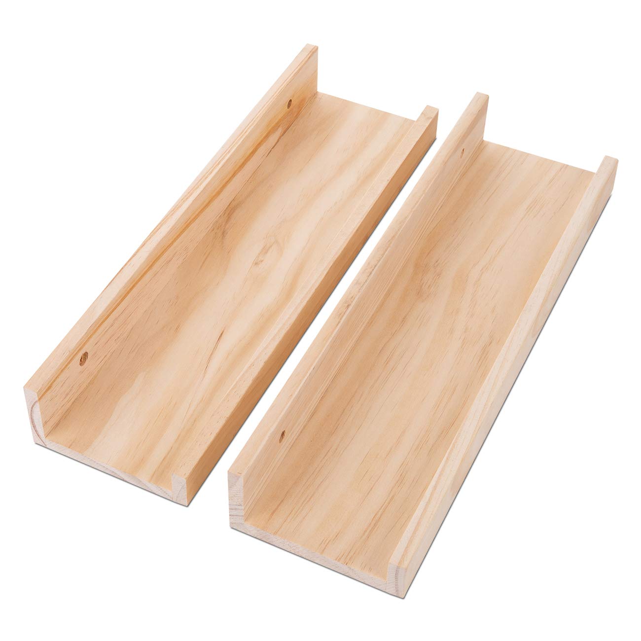 AZSKY Set of 2 Floating Shelves 16 Inch - Natural Wood Wall Shelves for Picture Frames, Books & Decor - Perfect for Living Room, Nursery & Gallery Display