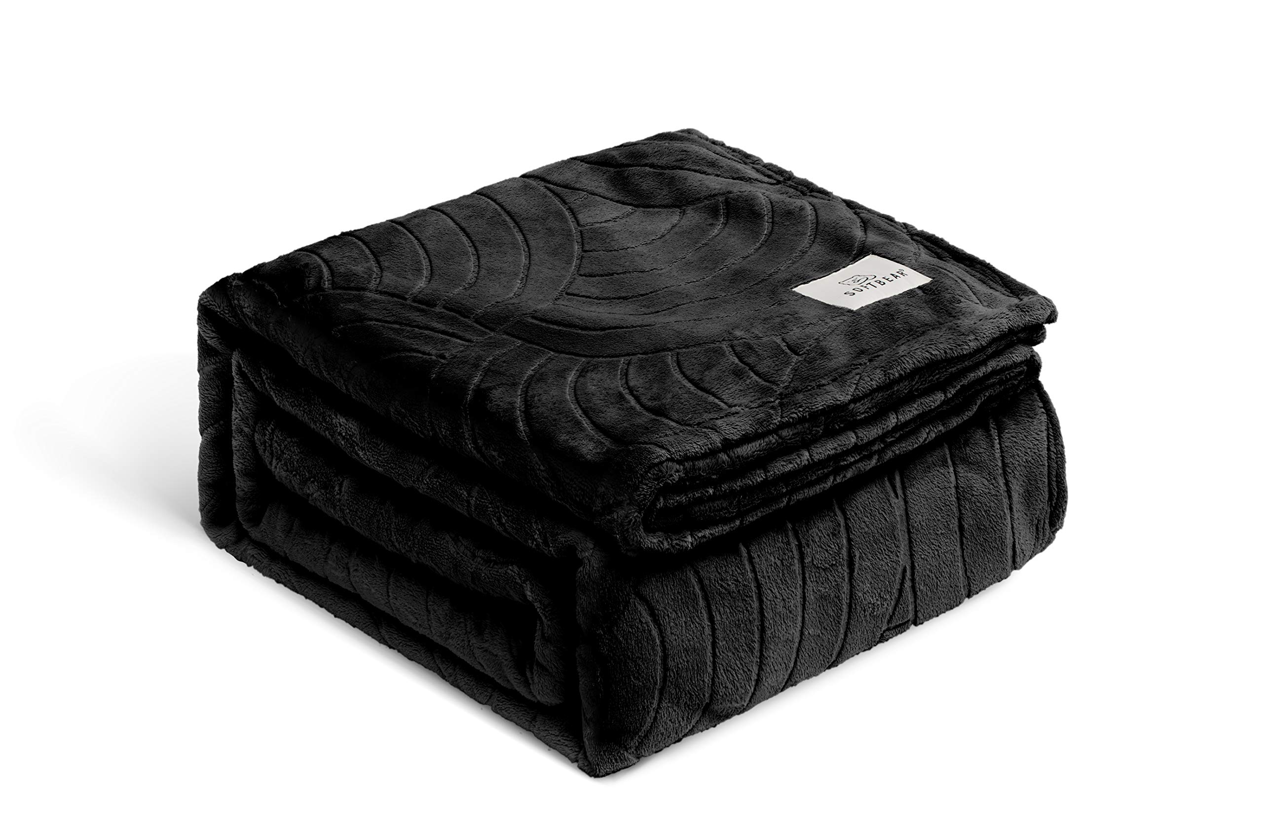 SOFTBEAR Black Flannel Fleece Throw Blanket - Ultra Soft, Plush & Warm - Semi-Circular Pattern Design for Bed, Couch, Sofa & Camping - Perfect for Cozy Nights, Movie Time & Outdoor Adventures