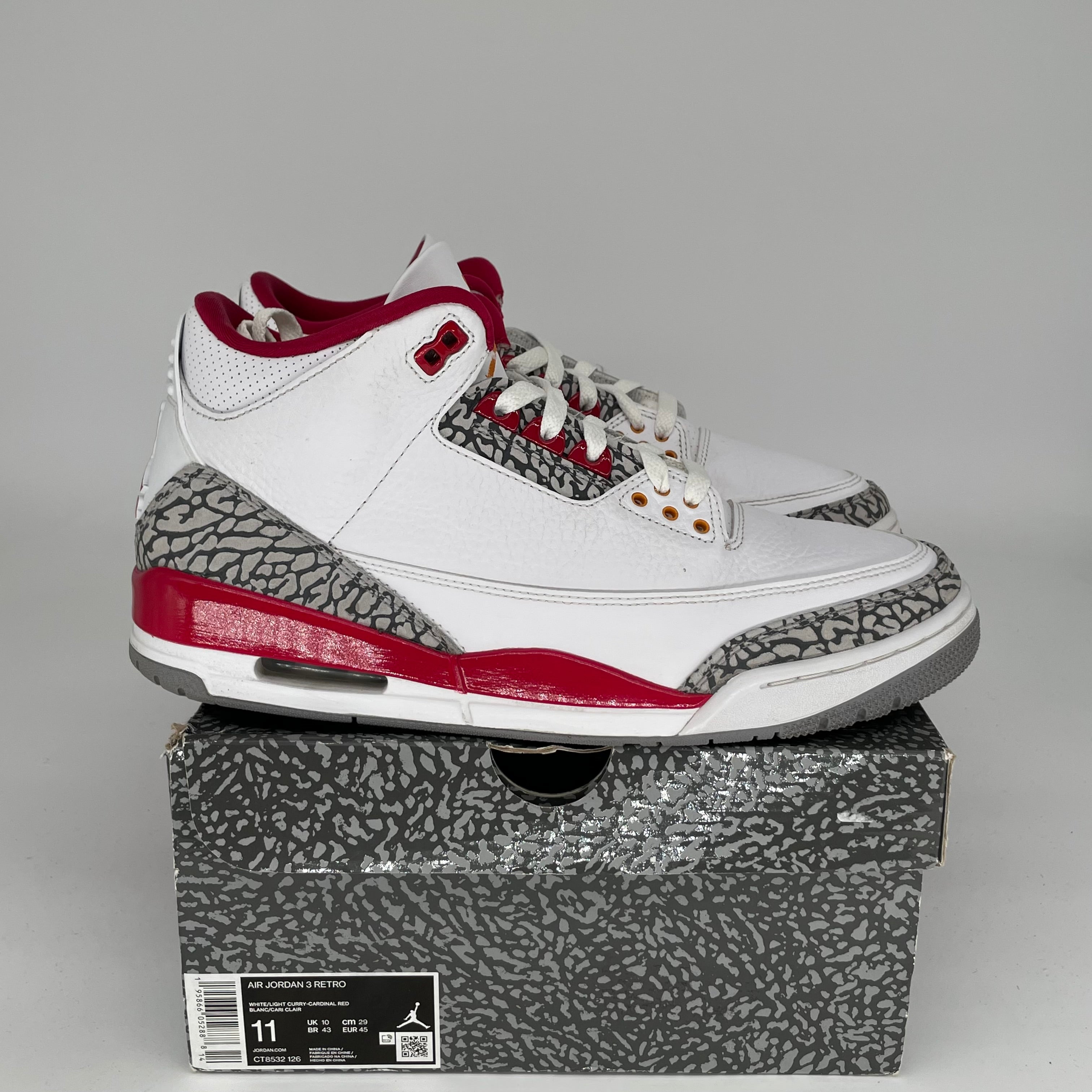 AIR JORDAN 3 Cardinal Red Retro Basketball Shoes Men's Size 11 (CT8532-126) - Perfect for Streetwear, Sneaker Collecting & Casual Fashion