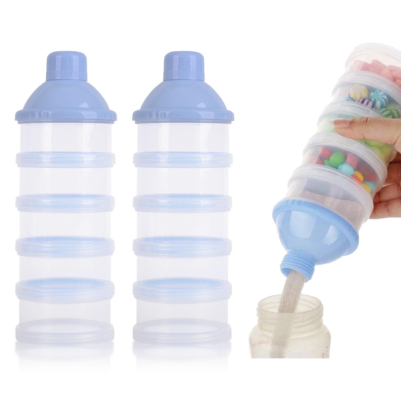 2-Pack 5-Layer Baby Formula Powder Dispenser - Portable Travel Milk Powder Container with Secure Lid - Perfect for On-the-Go Feeding, Daycare & Family Outings (Blue)