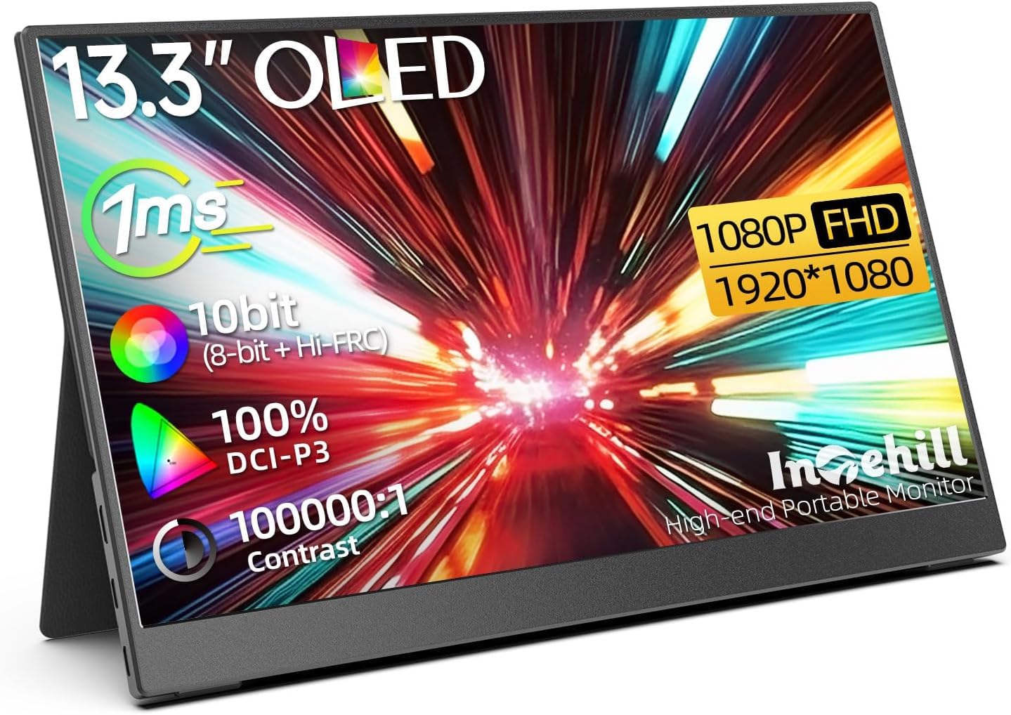 13.3-inch Portable OLED Gaming Monitor - FHD 1080p, 1ms Response Time, 10-bit Color, 100% DCI-P3 - External Display for Laptop, Nintendo Switch, Samsung Dex - Perfect for Travel, Work & Gaming [F13NA]