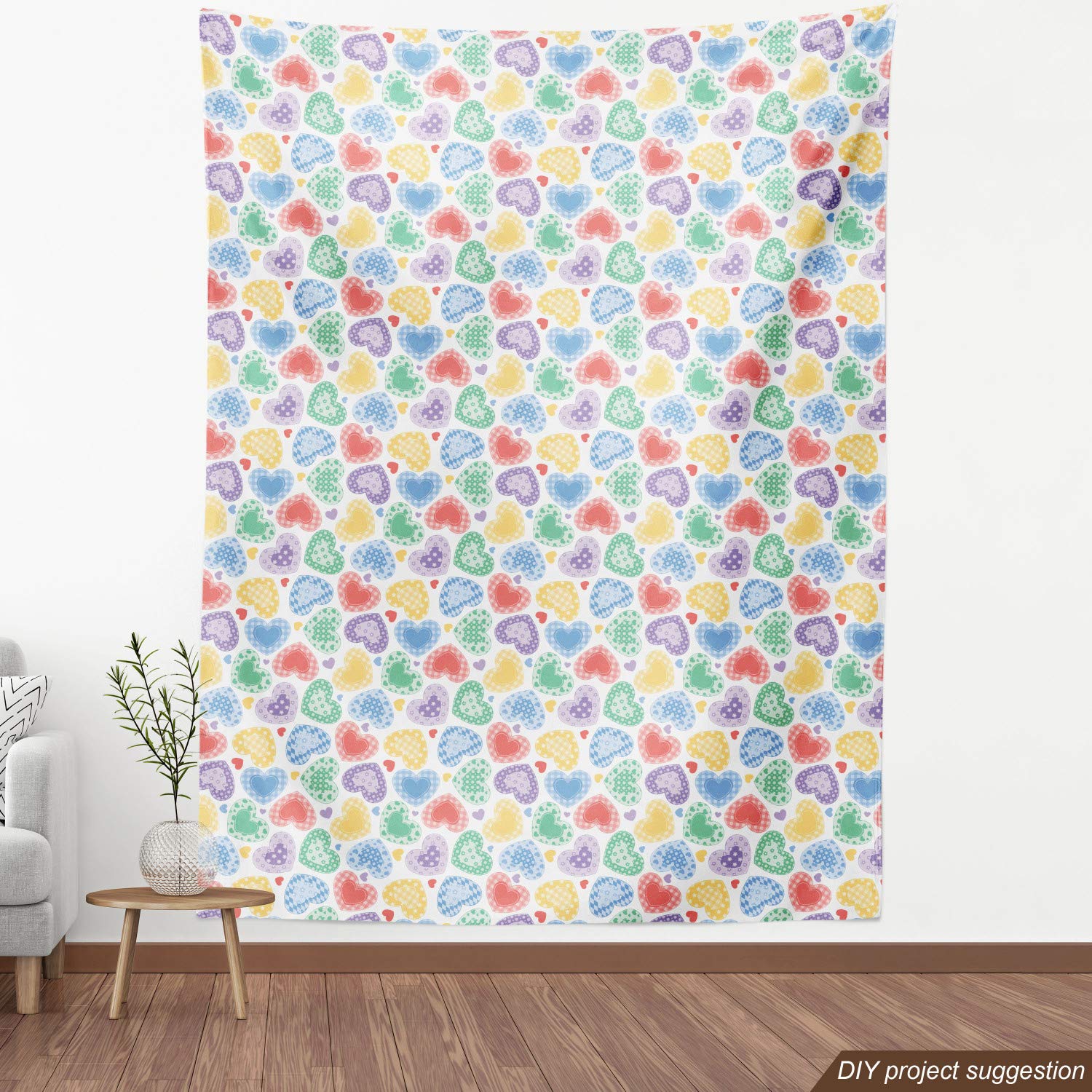 Ambesonne Patchwork Hearts Fabric by The Yard - 5 Yards Teal Blue Romantic Valentine's Day Decorative Fabric for Upholstery, Home Accents & DIY Crafts | Perfect for Bedding, Curtains, Table Runners & Wall Decor