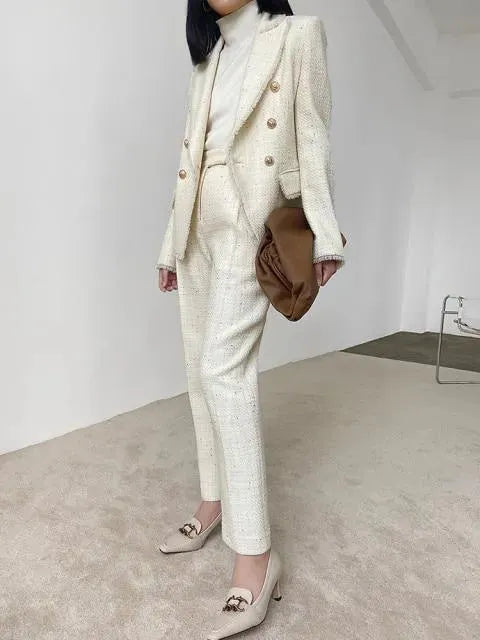 Stylish Tweed Pantsuit for Women | Professional & Elegant Suit Set | Perfect for Office, Business Meetings & Formal Events
