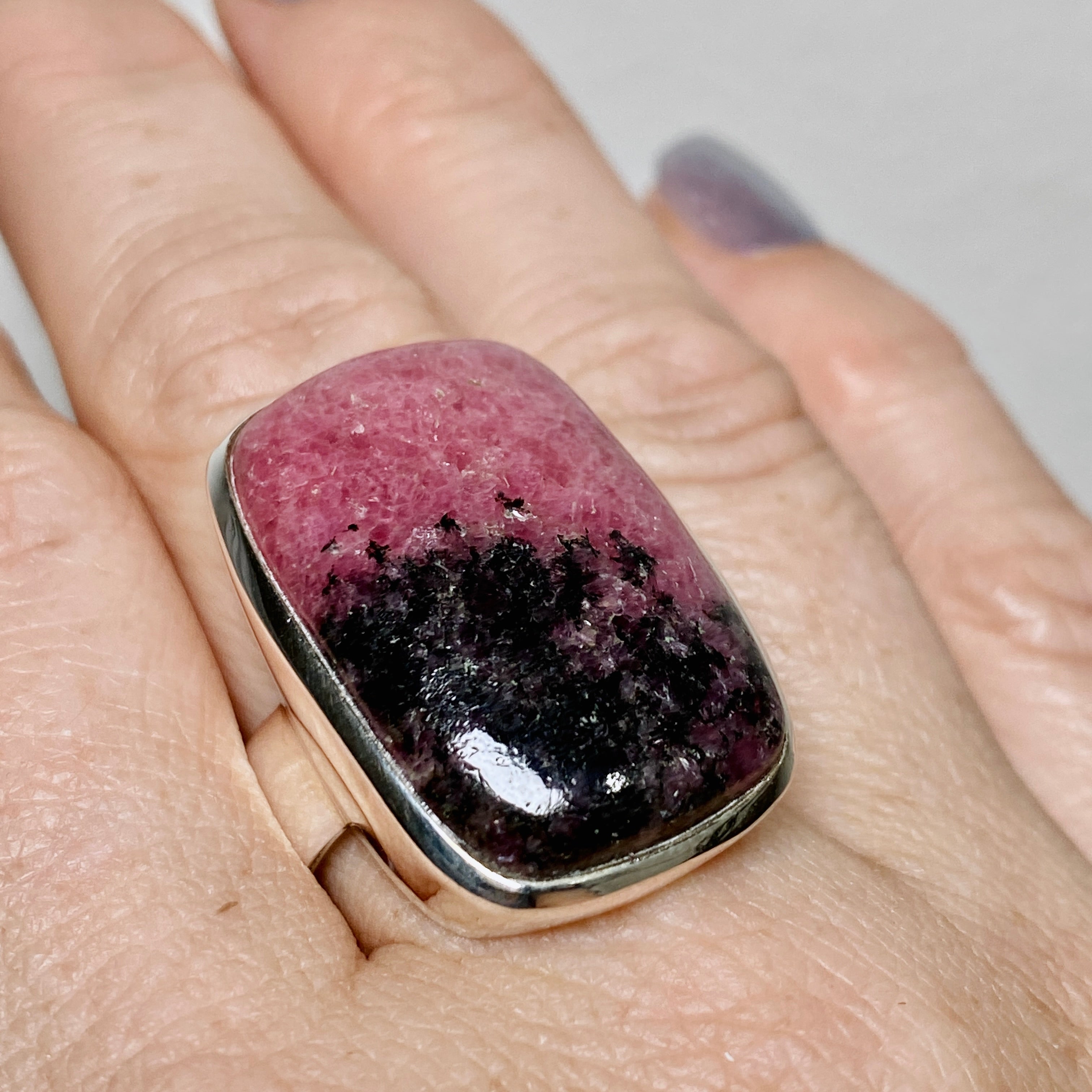 Rhodonite Rectangular Cabochon Ring - Size 10.5 PRGJ896 - Elegant Healing Stone Jewelry for Women, Perfect for Meditation, Energy Balancing & Spiritual Gifts