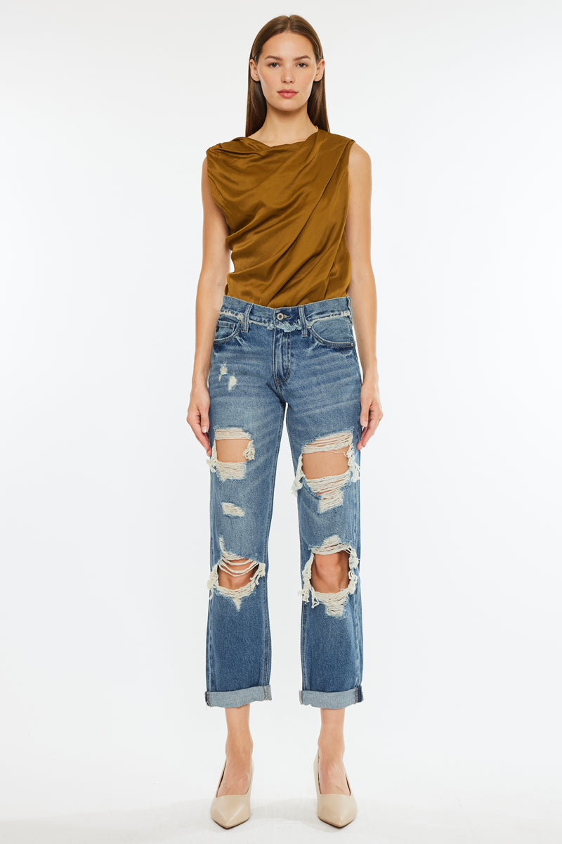 Janelle Mid Rise Boyfriend Jeans - Women's Relaxed Fit Denim Pants for Casual Wear | Perfect for Everyday Outfits, Weekend Errands & Coffee Dates
