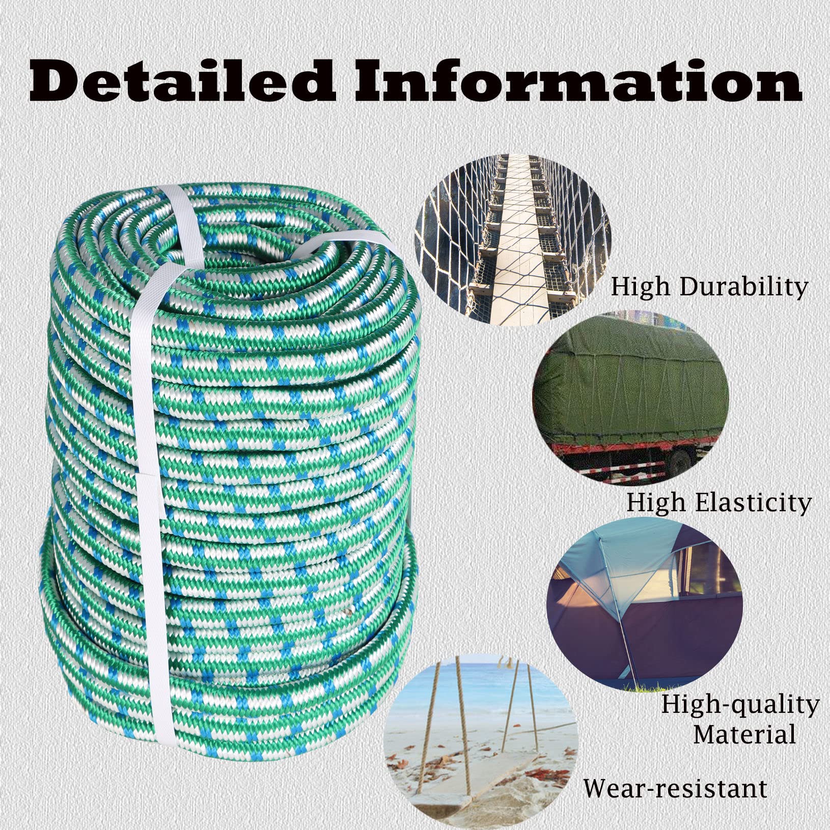 LABLT 16 Strand 1/2 Inch Double Braided Polyester Rope - 150ft High Strength Arborist Bull Rope for Tree Climbing, Rigging, Camping & Outdoor Swings | Lightweight Heavy Duty Thick Rope for Professional & Recreational Use