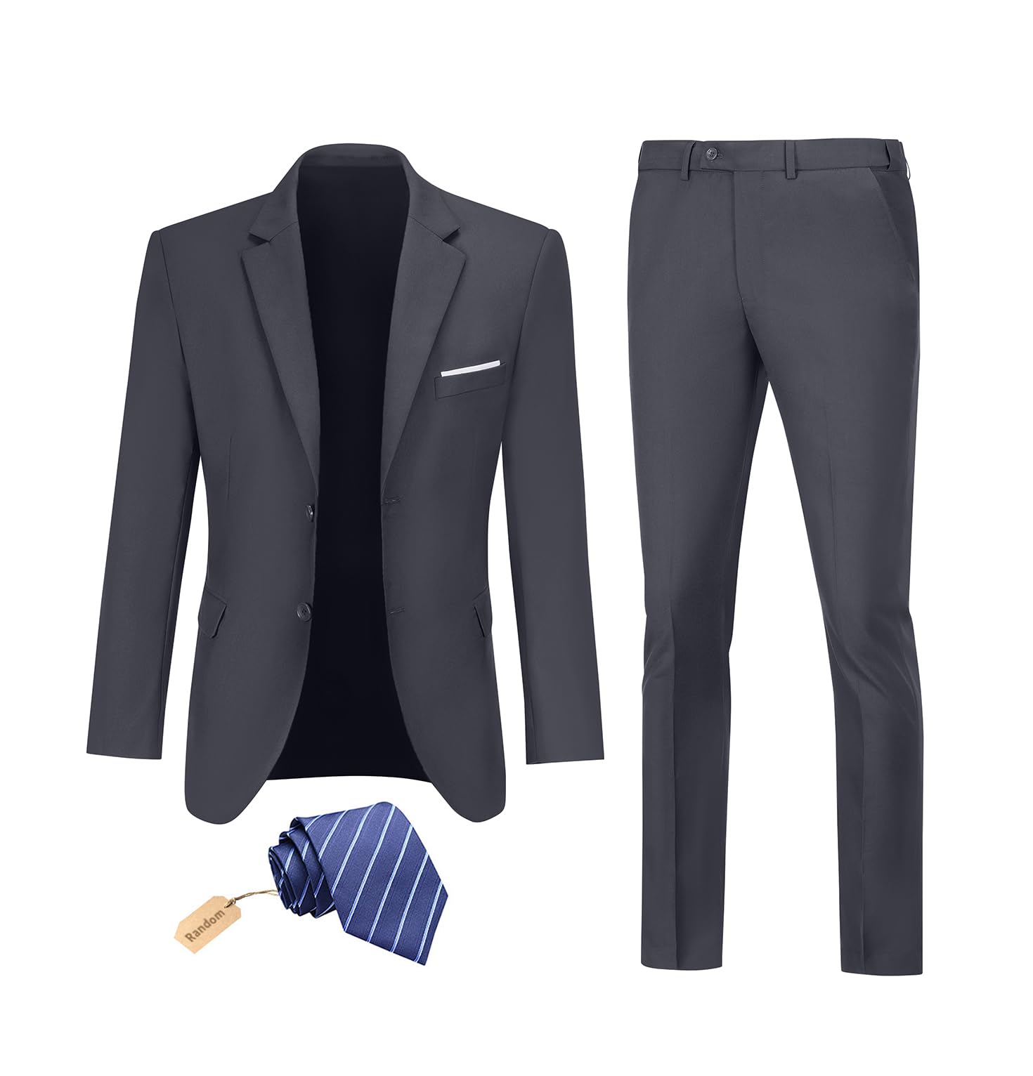 2 Piece Slim Fit Men's Suit - Groomsmen Tuxedo & Prom Blazer with Tie | Wedding, Formal Events & Business Attire | Classic Two Button Jacket & Pants Set for Special Occasions