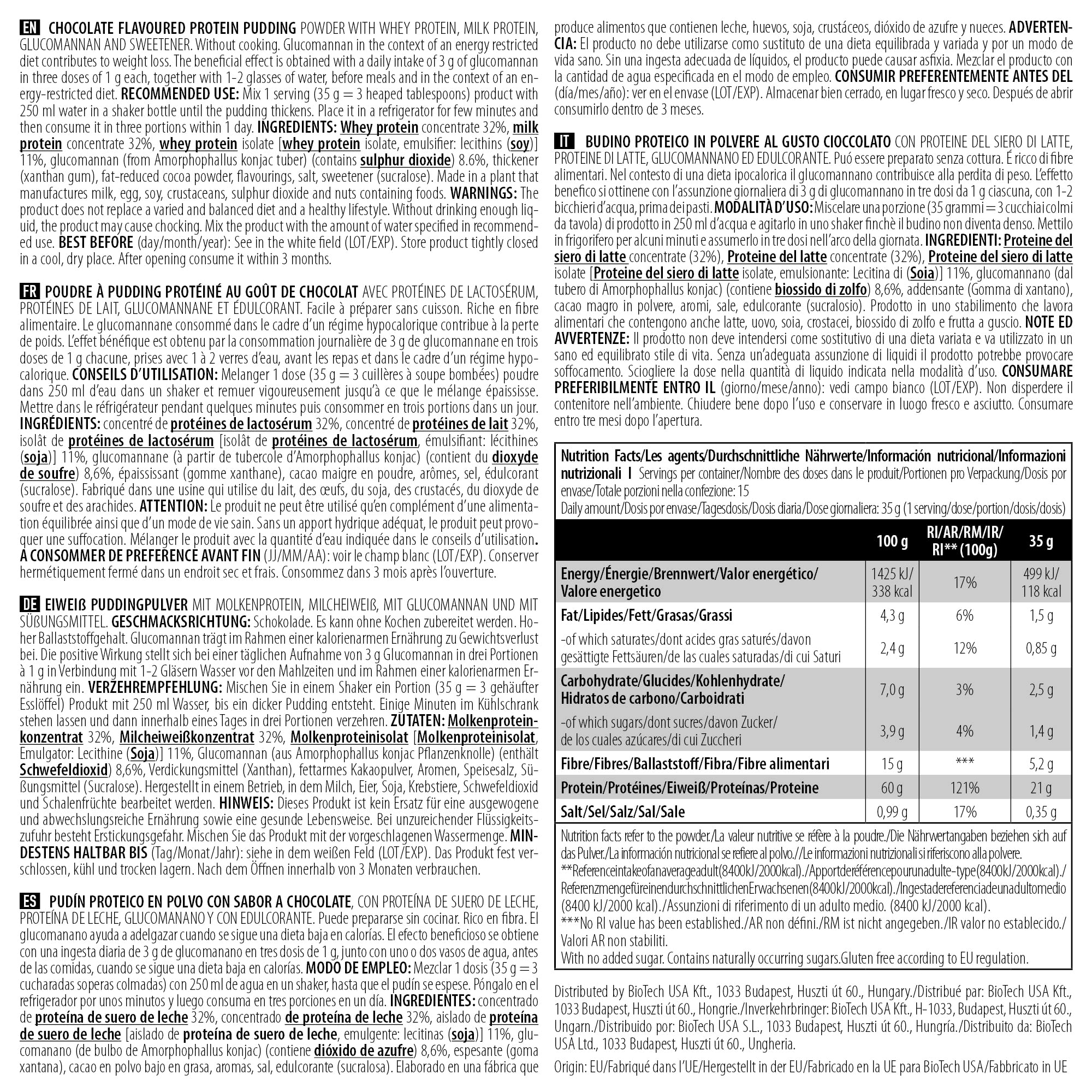 BioTechUSA Protein Pudding - Chocolate Flavor 525g | High Protein Dessert for Muscle Recovery & Weight Management | Perfect for Post-Workout, Snacks & Healthy Lifestyle