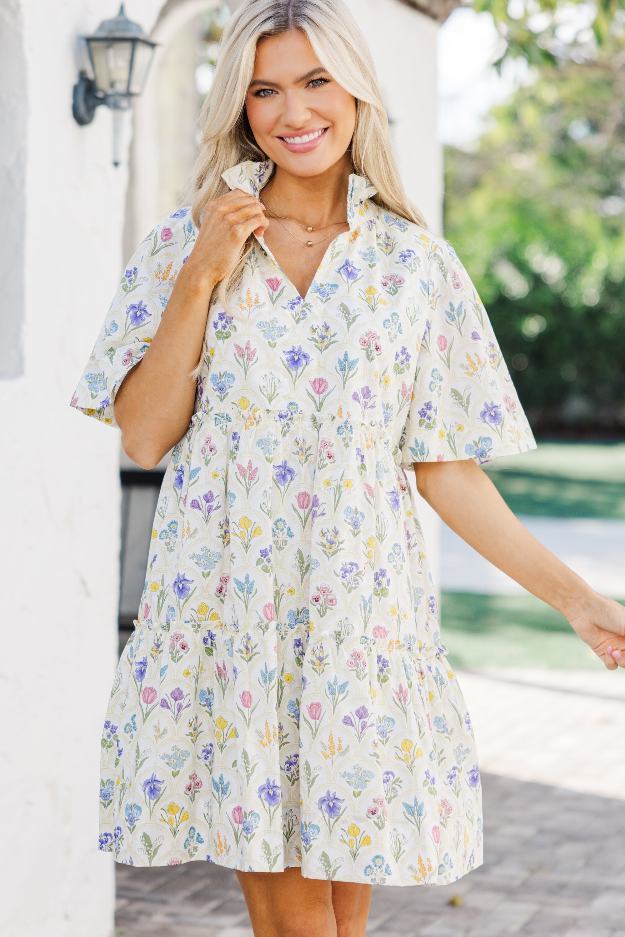 Elegant Cream Medallion Dress for Women - Comfortable & Stylish Flowy Maxi Dress for Parties, Weddings & Special Occasions