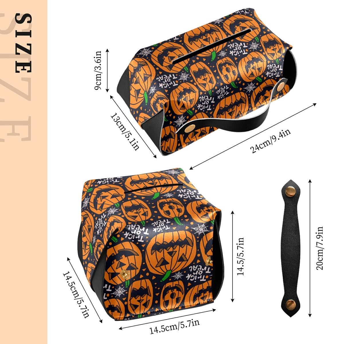 Halloween PU Leather Tissue Box Holder - Rectangle Facial Tissue Dispenser with Hanging Loop for Countertop & Nightstand | Spooky Home Decor for Halloween Party & Fall Season