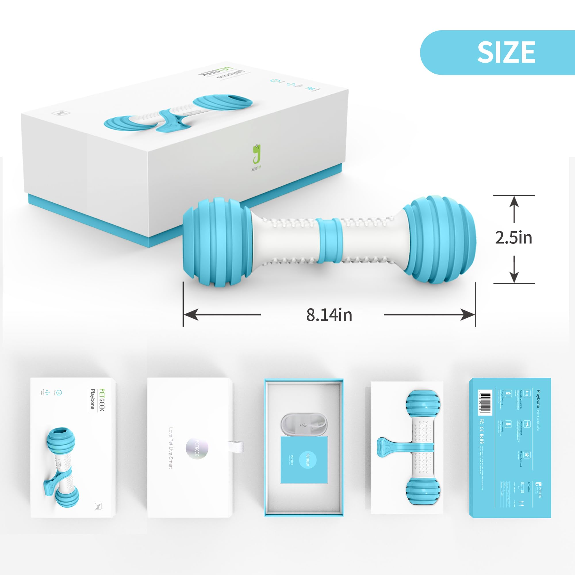 PETGEEK Interactive Dog Toys - Automatic Electronic Chew Bones for Small Medium Large Dogs - Rechargeable USB Pet Toy with Safe Durable Material - Keep Dogs Entertained Indoors & Outdoors - Perfect for Boredom Relief, Separation Anxiety, and Training (Blue)