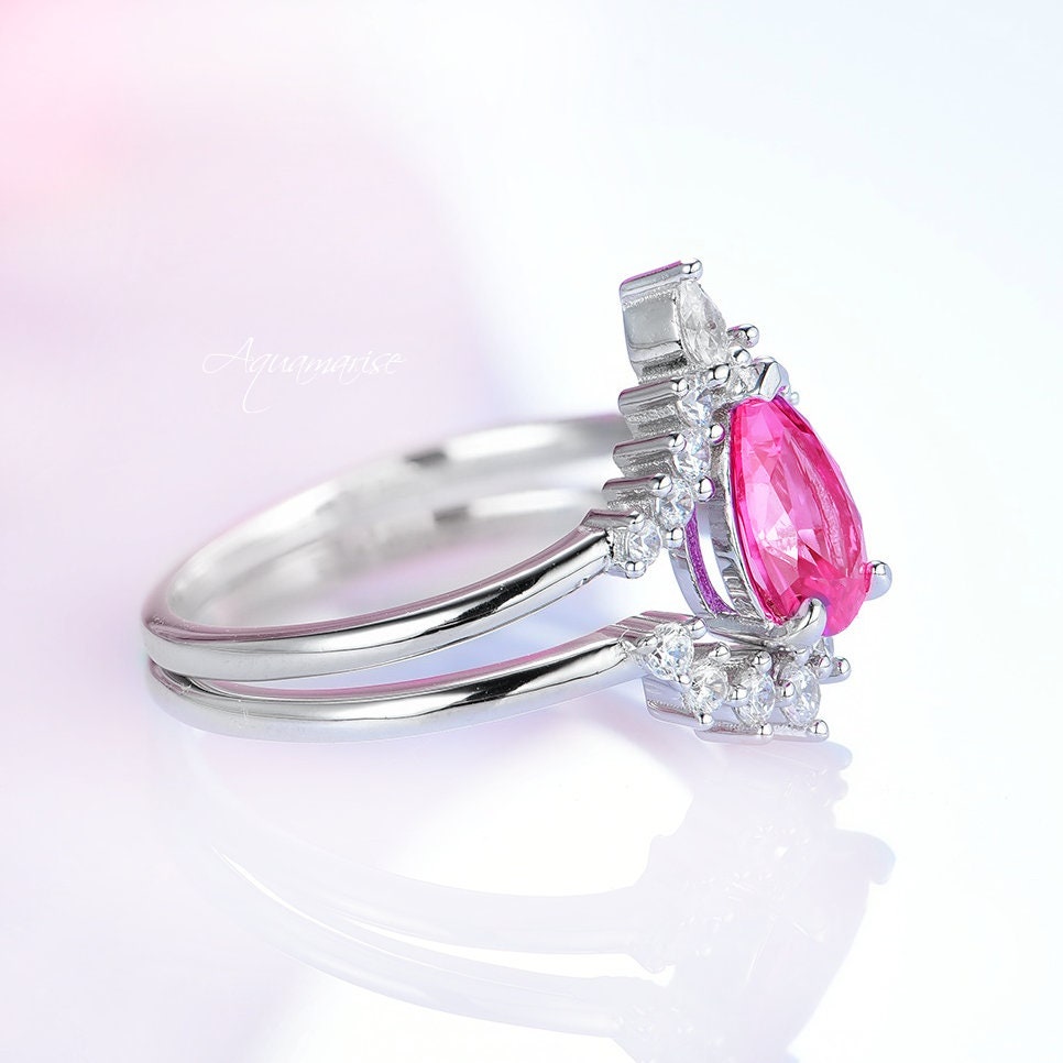 Lunette Pink Sapphire Ring Set - Sterling Silver Jewelry for Women, Elegant Gift for Valentine's Day, Anniversary & Special Occasions