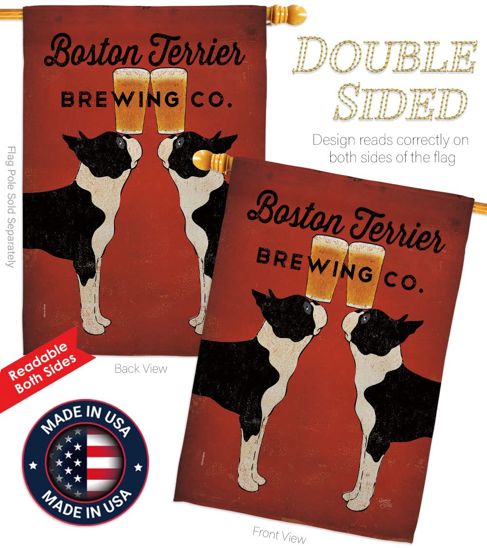 Boston Terrier Brewing Flag Set - House & Garden Decor for Pet Lovers