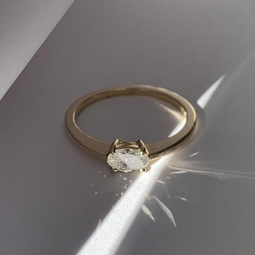 East West Oval Diamond Solitaire Ring - 14K Gold Engagement Ring for Women, Elegant Wedding Band, Anniversary Gift for Her | Perfect for Proposals, Bridal Jewelry & Special Occasions