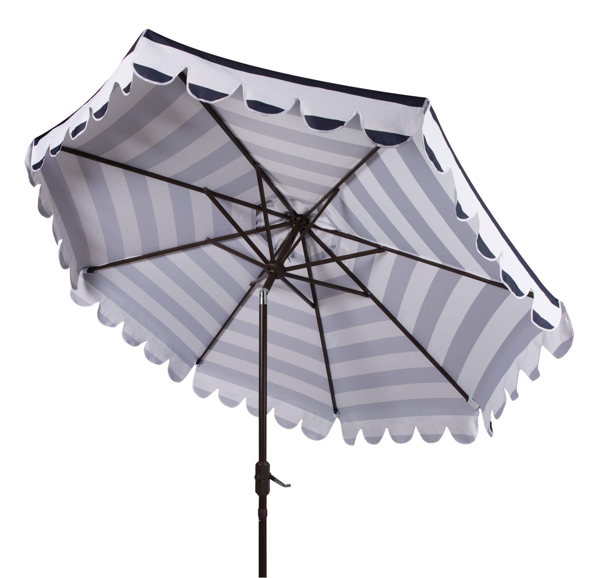 SAFAVIEH PAT8011A Maui Beige & White Striped 9FT Outdoor Patio Umbrella with Crank & Tilt - Perfect for Poolside, Backyard, Deck, and Garden Relaxation