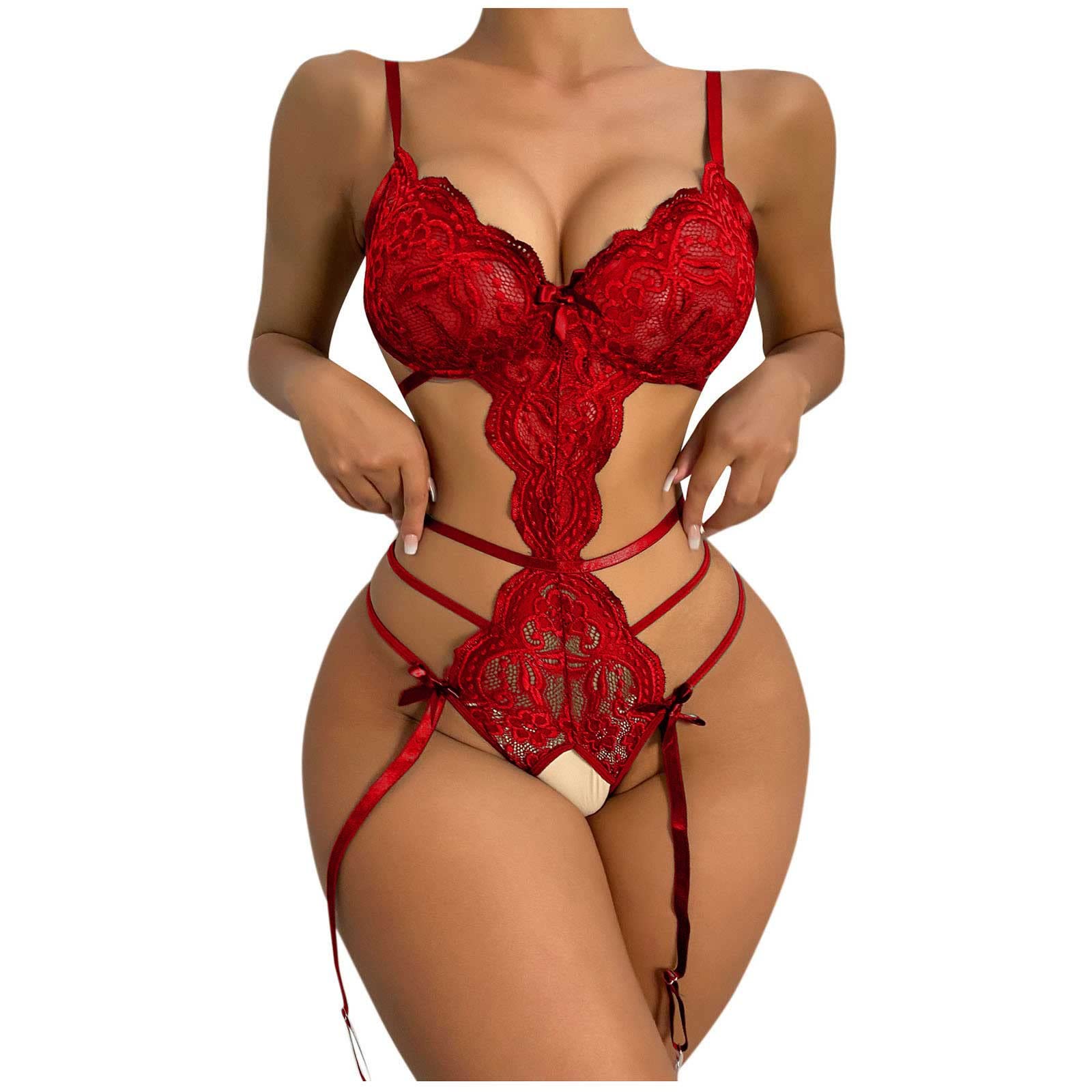 Sexy Lace Teddy Babydoll Lingerie for Women - Deep V Neck One Piece Bodysuit for Romantic Nights & Special Occasions