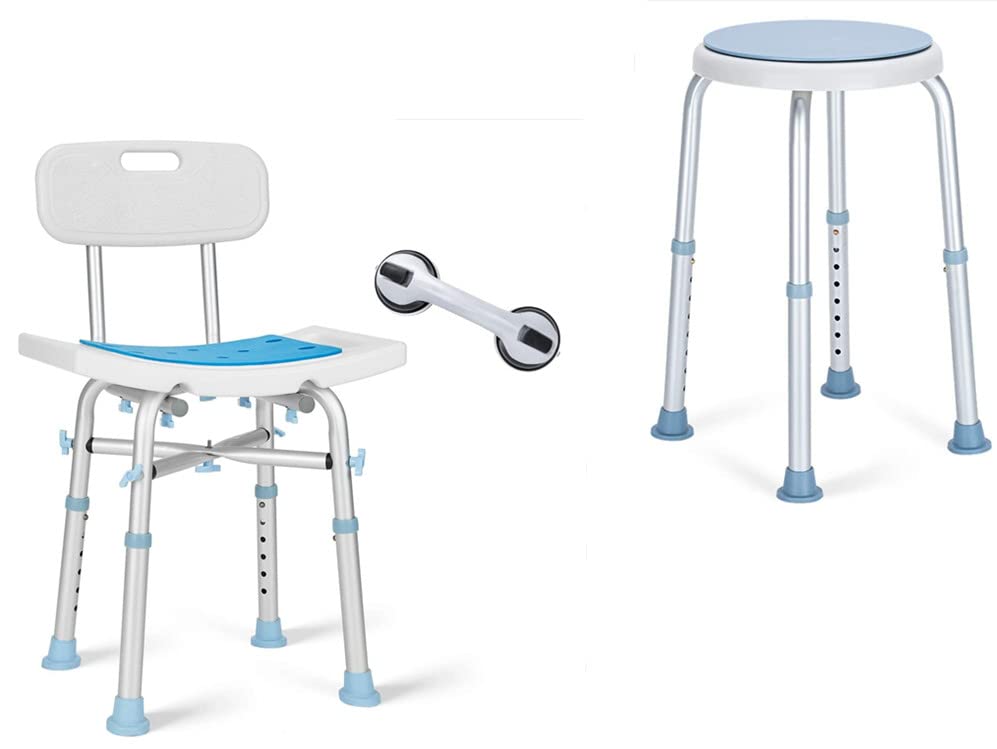OasisSpace 360 Degree Rotating Shower Chair with Back Support - Heavy Duty Bath Seat for Elderly & Disabled - 500lb Weight Capacity - Ideal for Bathroom Safety & Mobility Assistance