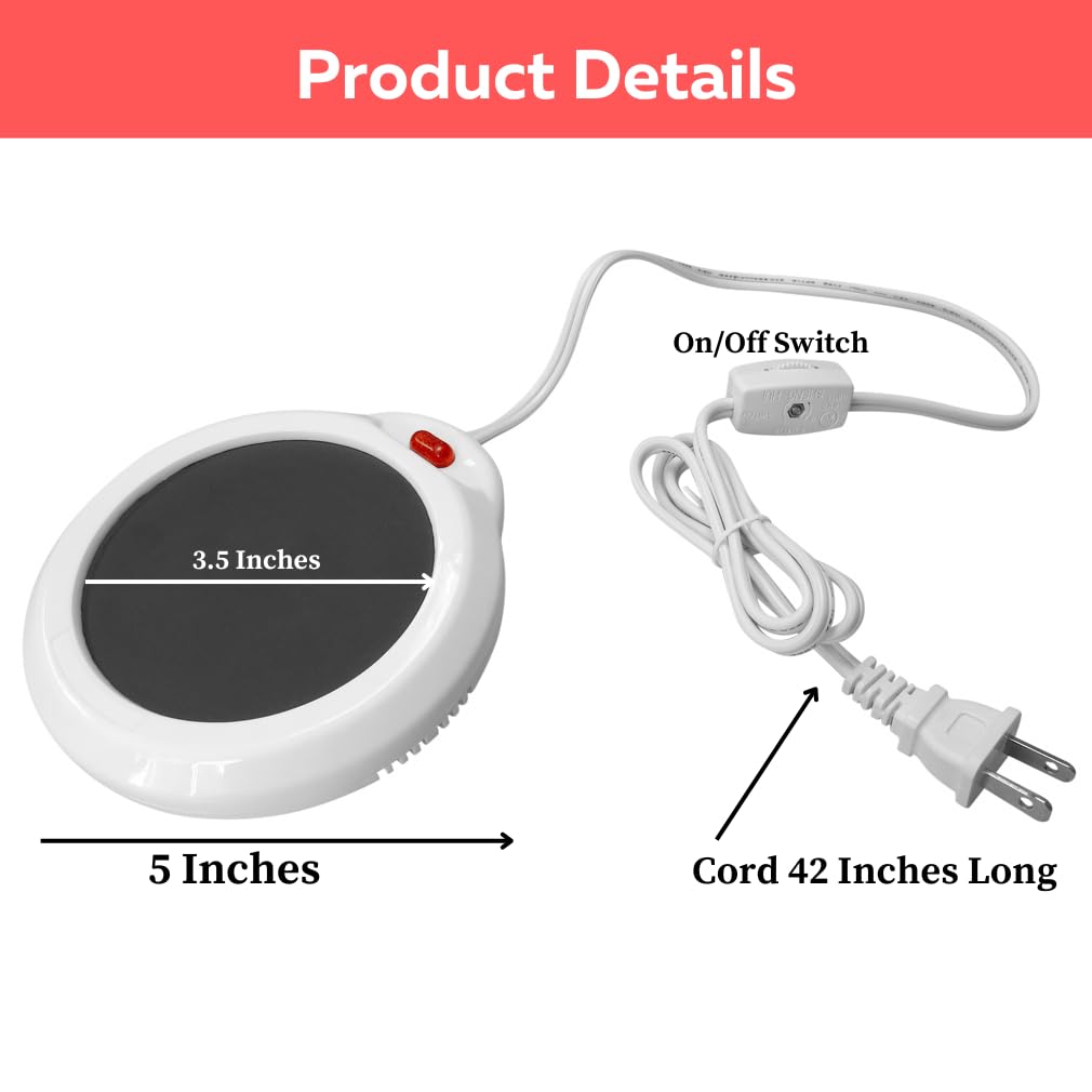 Evelots Electric Cup Warmer - USB Coffee Mug Heater for Desk, Tea, Hot Chocolate & Soup | Candle Warming Plate with On/Off Light | Perfect for Office, Home & Gifts