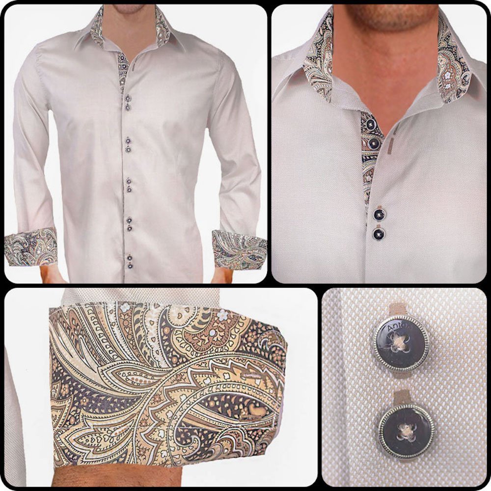 Premium Tan & Brown Paisley Pattern Dress Shirts for Men | 100% Cotton Formal Business Attire | Made in USA | Perfect for Office, Weddings & Special Occasions