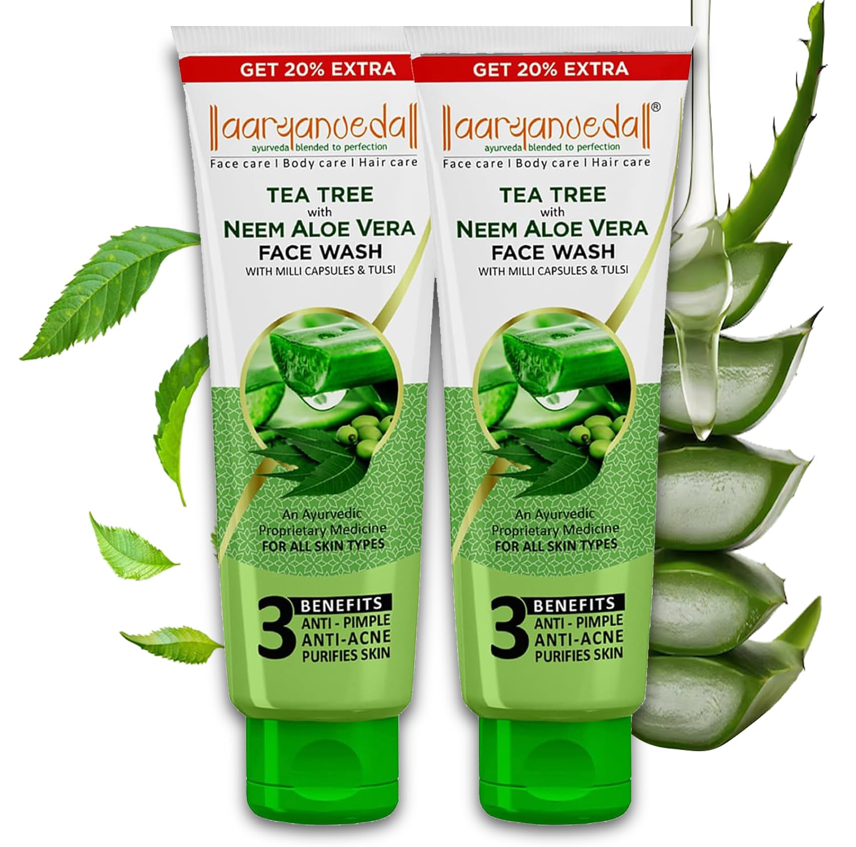 Tea Tree Anti Acne Face Wash with Neem & Aloe Vera - 120ml (Pack of 2) - Oil Control & Pimple Treatment for Men & Women - Perfect for Daily Skincare & Acne-Prone Skin