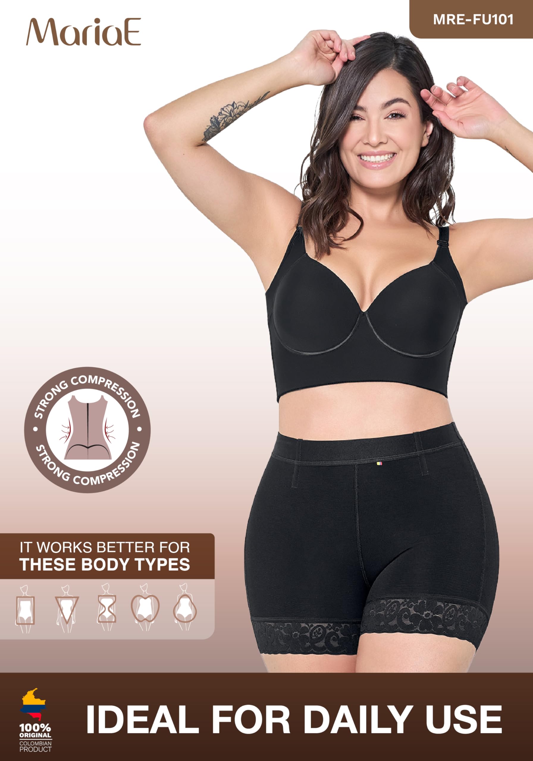 MARIAE Colombian Compression Shorts for Women – High Waist Slimming Shapewear | Fajas Colombianas for Workout, Postpartum & Everyday Comfort