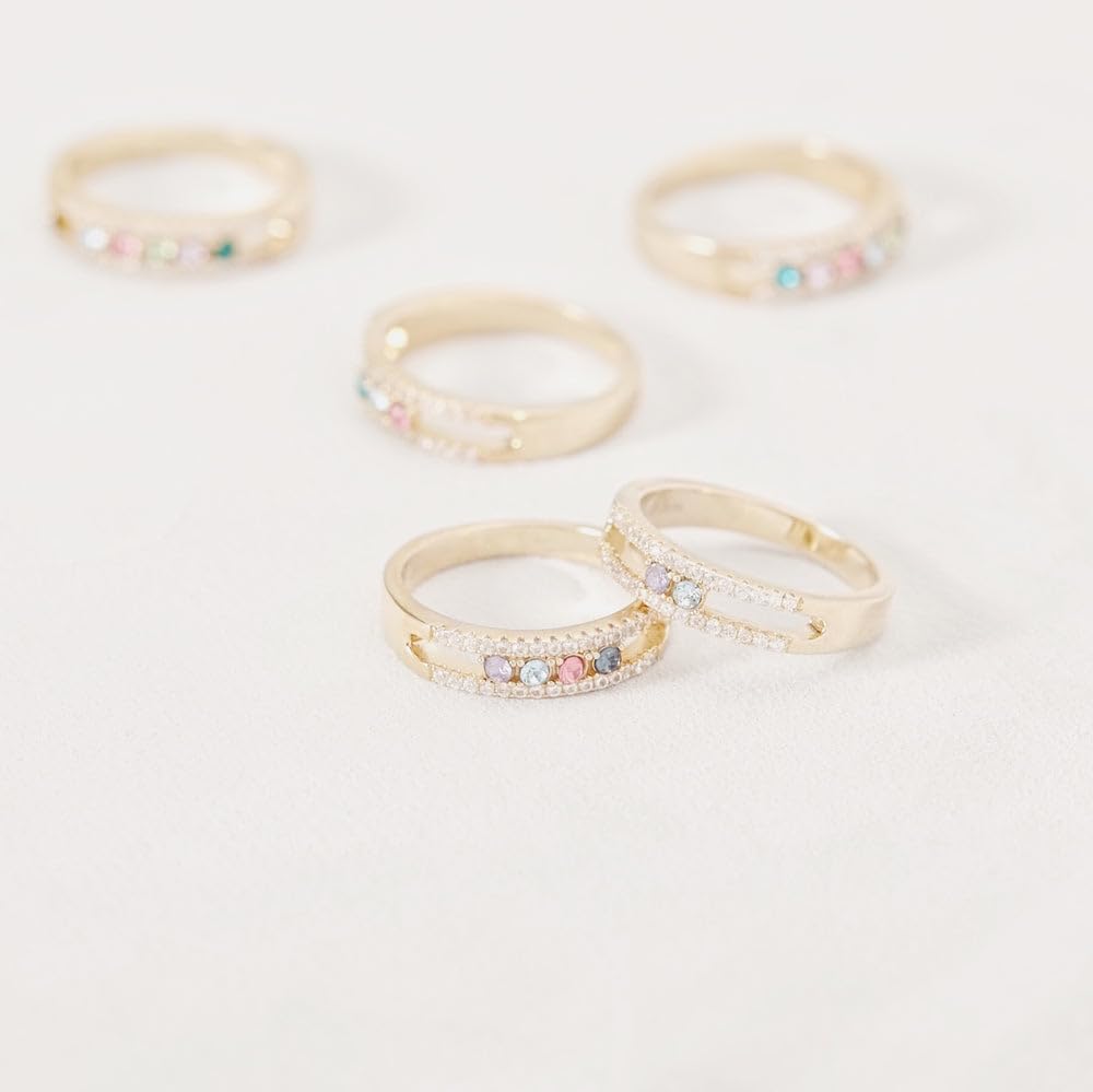 EVE'S ADDICTION Engravable Gold 6 Stone CZ Birthstone Ring - Personalized Gift for Mom, Mother's Day, Birthday, Anniversary | Elegant Jewelry for Women, Perfect for Special Occasions & Everyday Wear