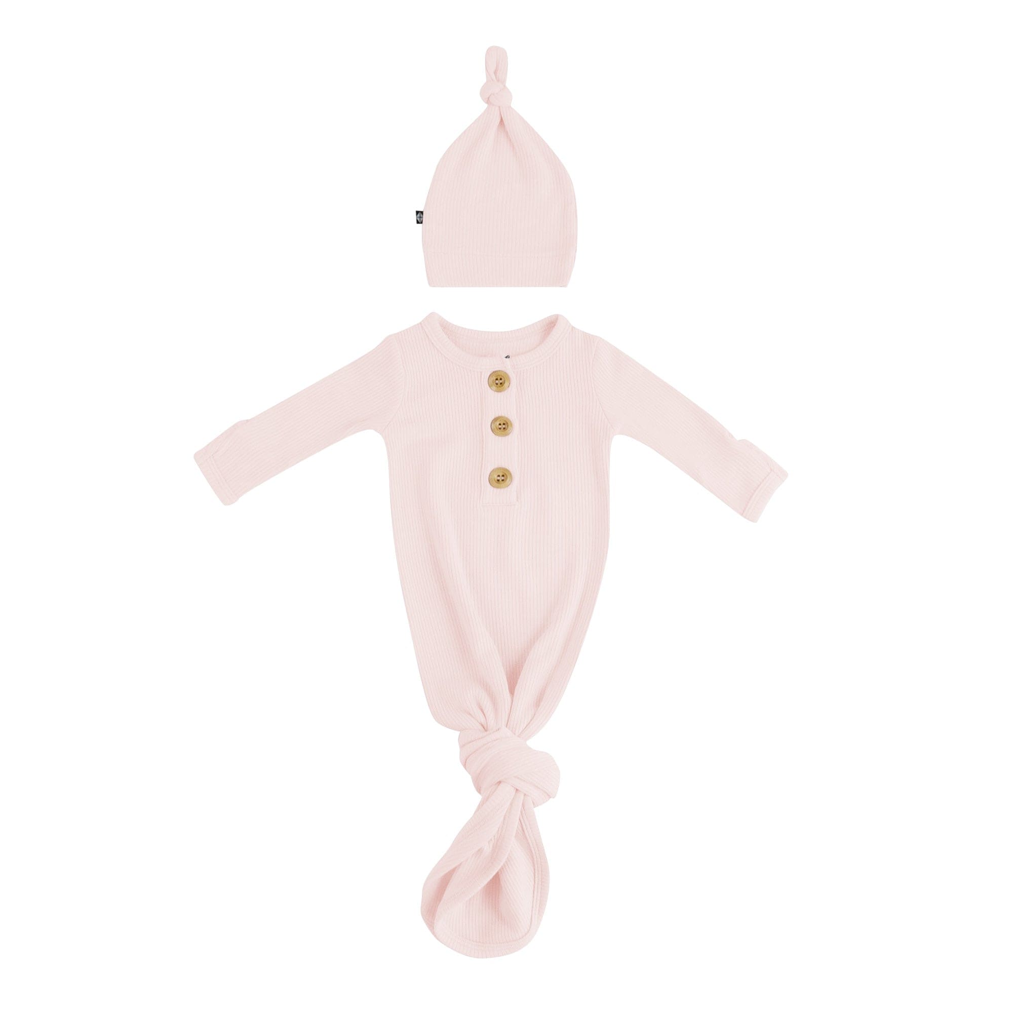 Elegant Ribbed Knotted Gown with Matching Hat Set in Blush Pink - Perfect for Maternity Photos, Baby Showers & Special Occasions