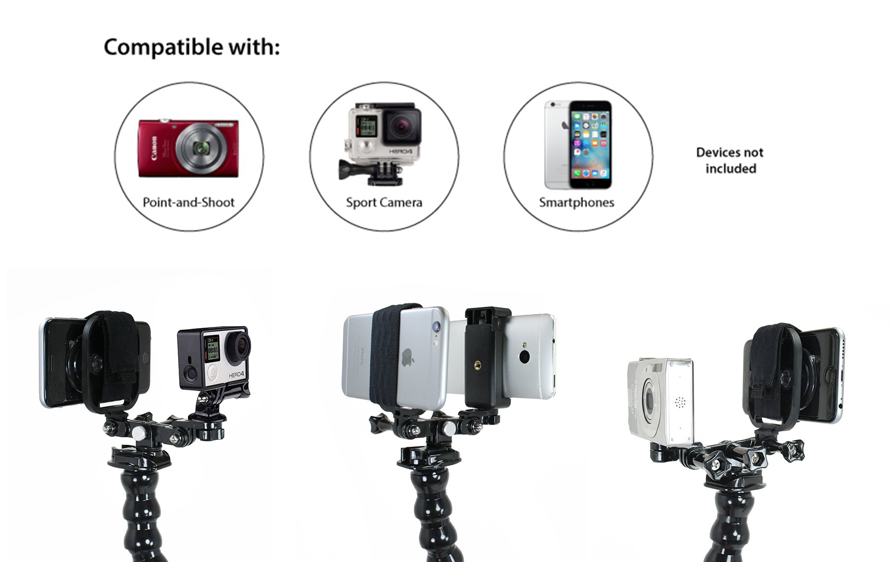 Livestream Gear® - Dual Device Jaws Clamp for Streaming & Video Recording - Compatible with 2 Phones, Sports Cameras & Canon DSLRs - Adjustable Angles - Perfect for Live Streaming, Vlogging & Multi-Angle Video Shoots