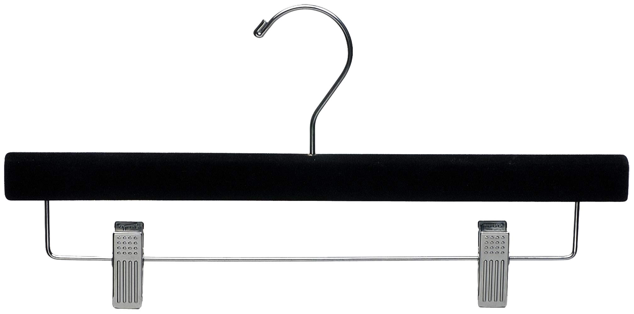 Premium Black Velvet Pant Hangers with Adjustable Cushion Clips - Box of 100 Flat Wood Bottom Hangers with Chrome Swivel Hook - Perfect for Jeans, Slacks, Skirts & Closet Organization - The Great American Hanger Company