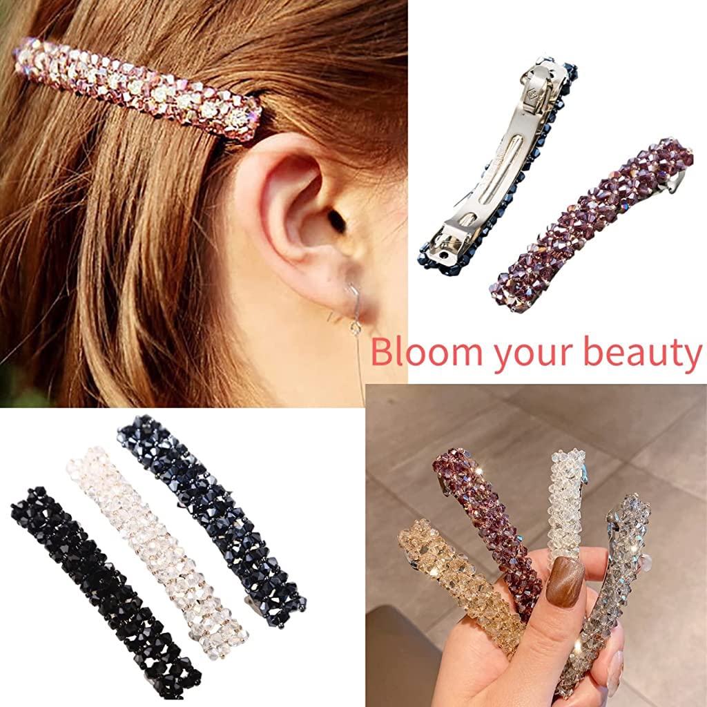 ZIBUYU® Rhinestone Hair Clips for Women & Girls - Shiny Non-Slip Barrettes & Hair Pins Set (3PCS, Pink/Black/White) | Perfect for Weddings, Parties & Daily Hair Accessories