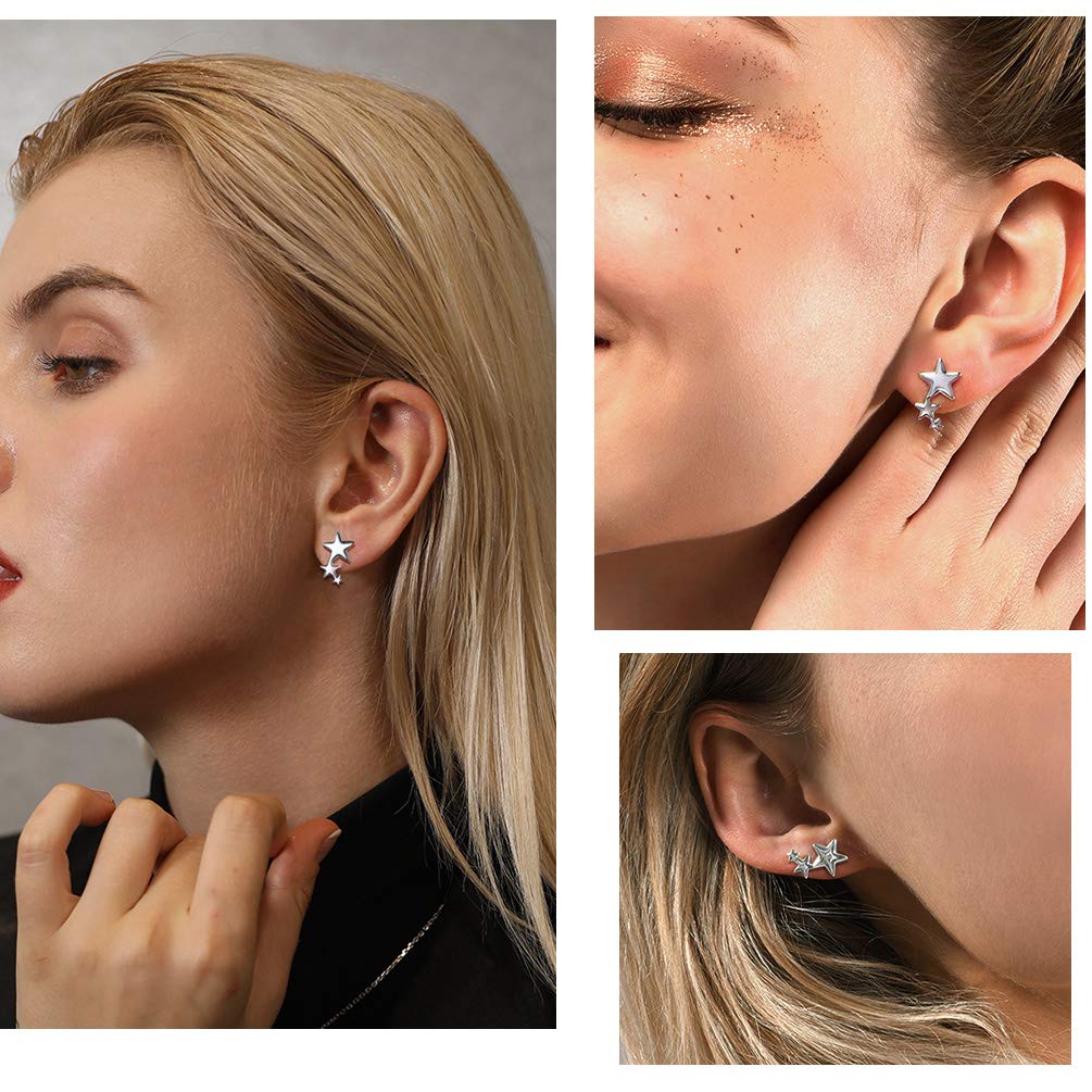 925 Silver Moon Star Heart Stud Earrings for Women - Hypoallergenic Celestial Jewelry for Daily Wear